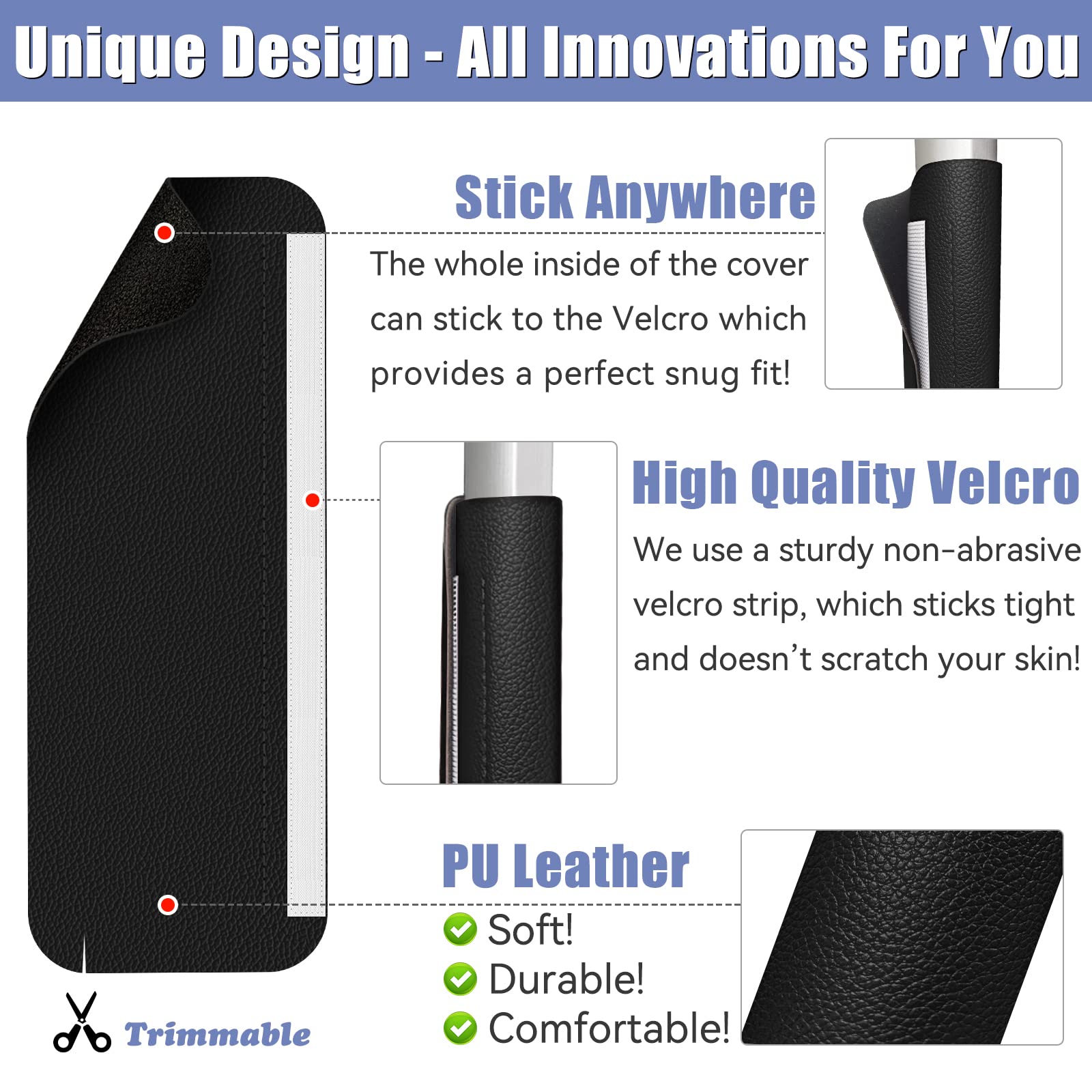 Premium 5-Piece Leather Refrigerator Handle Covers Set - Universal Fit for Fridge, Microwave, Oven, Stove & Dishwasher - Easy to Clean, Trimmable Design (Black) - Perfect for Kitchen Organization & Appliance Protection