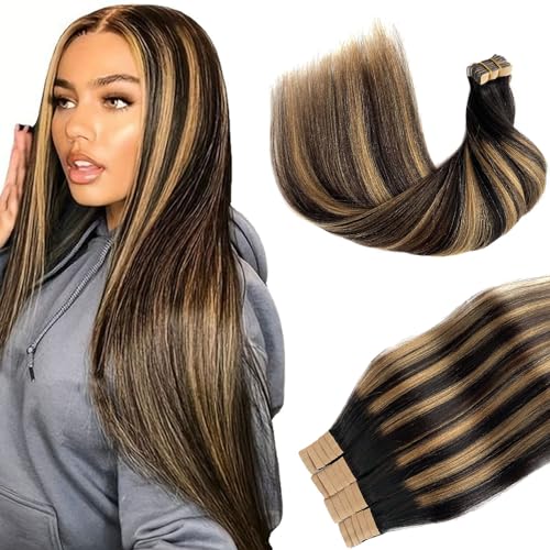 #1B Natural Black Mixed Caramel Blonde Yaki Straight