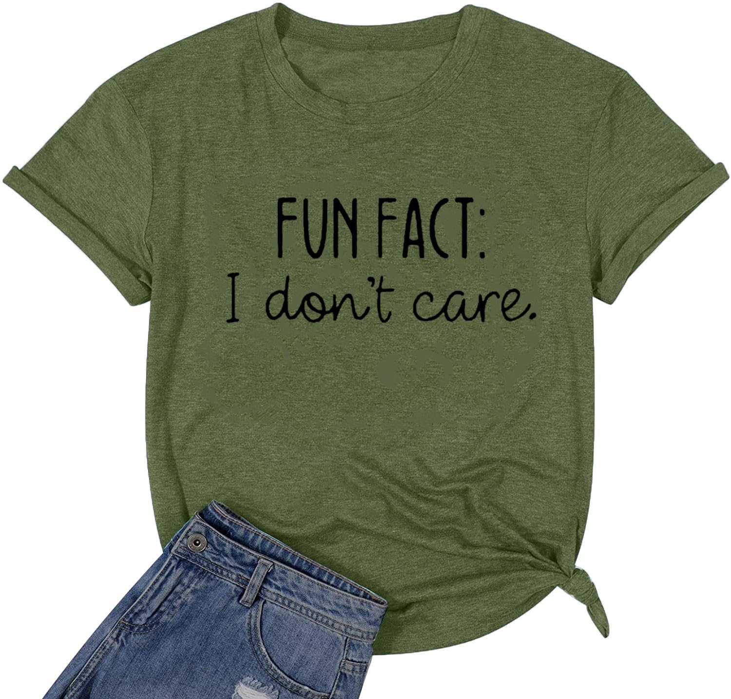 Calvin Fun Fact 'Don't Care' Letter Print Women's Graphic T-Shirt | Funny Saying Tees for Casual Wear & Gifts