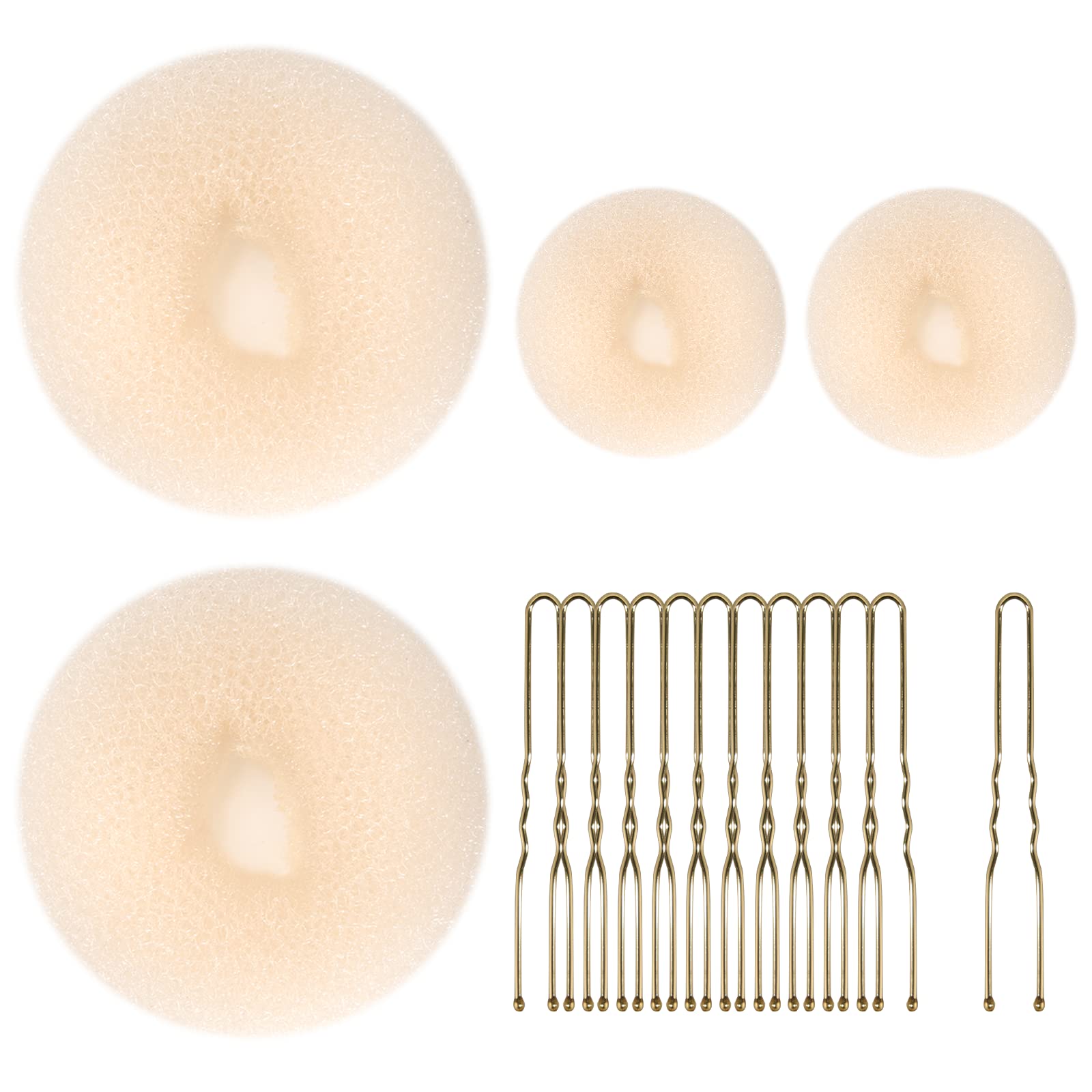 4-Size Beige Donut Bun Maker Set with 50 Bobby Pins - Hair Bun Shaper for Chignon, Ballet & Dance Hairstyles - Perfect for Dancers, Performers & Everyday Elegant Looks