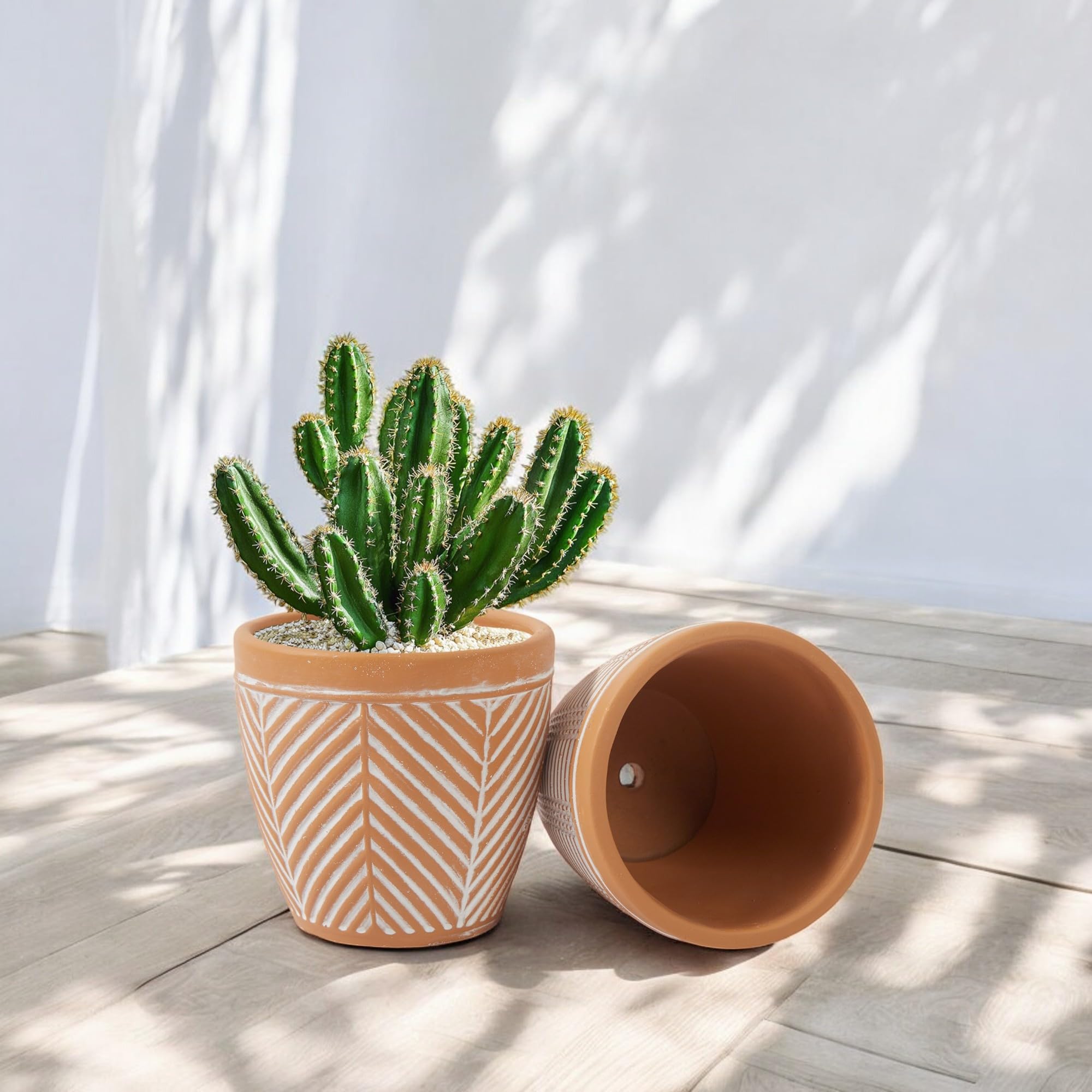 4 Inch Terracotta Clay Plant Pots for Succulents & Flowers - Small Decorative Boho Indoor/Outdoor Planter with Drainage Hole - Perfect for Home Decor, Office Plants, and Garden Arrangements
