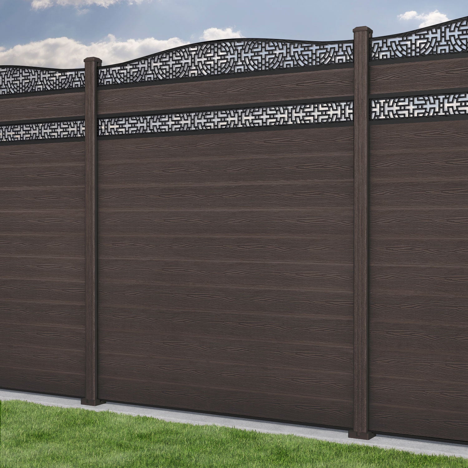 Classic Kumo Curved Top Split Screen Fence Panel - Mid Brown Composite Fencing with Durable Posts | Perfect for Backyard Privacy, Garden Borders & Patio Enclosures