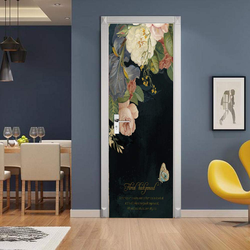 VIRANDA 3D Flower Door Mural Stickers - Peel and Stick Removable Vinyl Wall Decals, Waterproof Self-Adhesive Wallpaper for Home Decor (30.3x78.8 inch) - Perfect for Bedroom, Living Room, Office & Nursery Wall Art