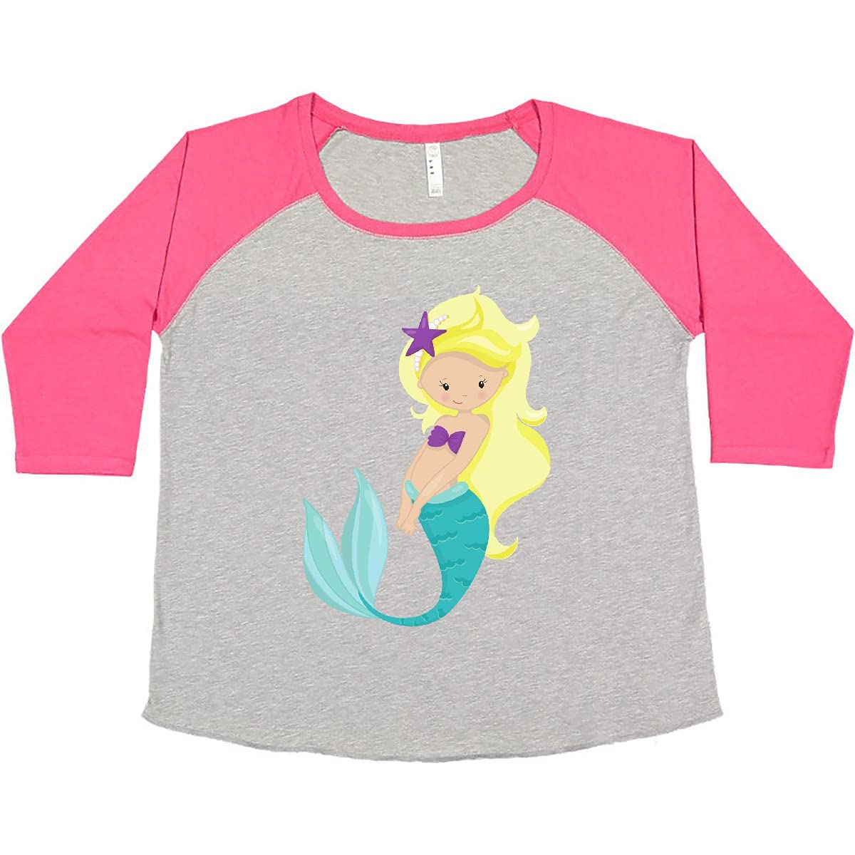 Inktastic Cute Mermaid Women's Plus Size T-Shirt - Little Mermaid Blonde Hair Design - Perfect for Beach Outfits, Summer Vacations & Mermaid Lovers