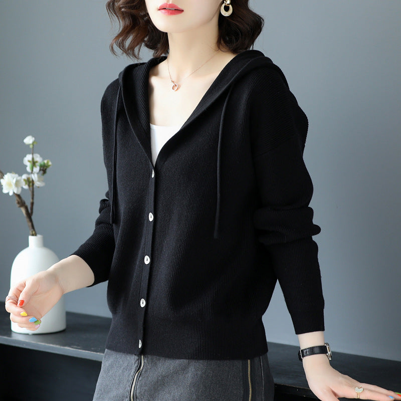 Women's Hooded Sweater Coat - Long Sleeve Single Breasted Cardigan for Fall & Winter | Cozy Outerwear for Casual Wear, Office & Outdoor Activities