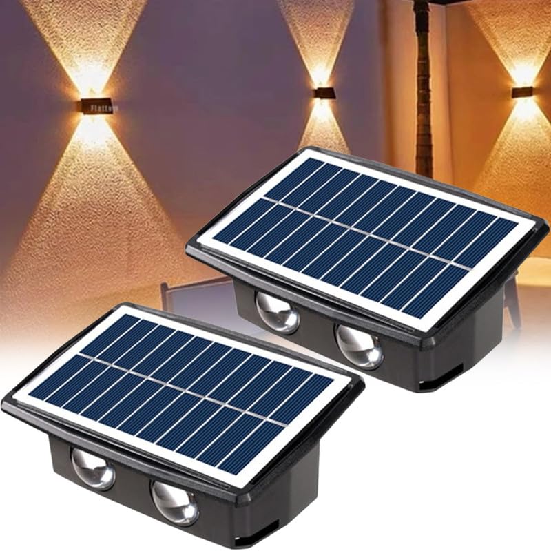 Emrefashion Solar Wall Lights - Outdoor Solar Powered LED Step Lights for Deck, Fence & Garden (4 LED*2, Multi-Color) - Perfect for Patio, Pathway & Landscape Lighting