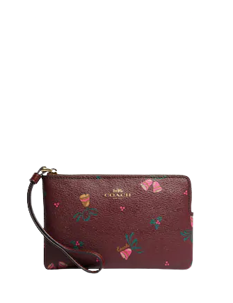 Coach Corner Zip Wristlet with Holiday Bells Print - Stylish Crossbody Bag for Women, Perfect for Parties, Travel & Everyday Use