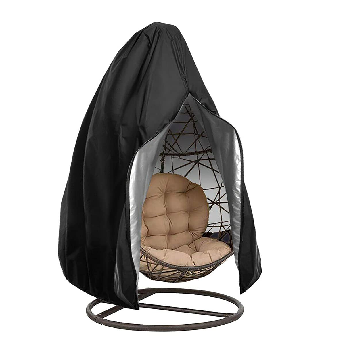 LKXHarleya Heavy Duty Waterproof Outdoor Hanging Egg Chair Cover with Zipper - Durable Patio Swing Chair Dust Protection (Black) | Perfect for Garden, Balcony, and Backyard Furniture Protection from Rain, Sun, and Dust