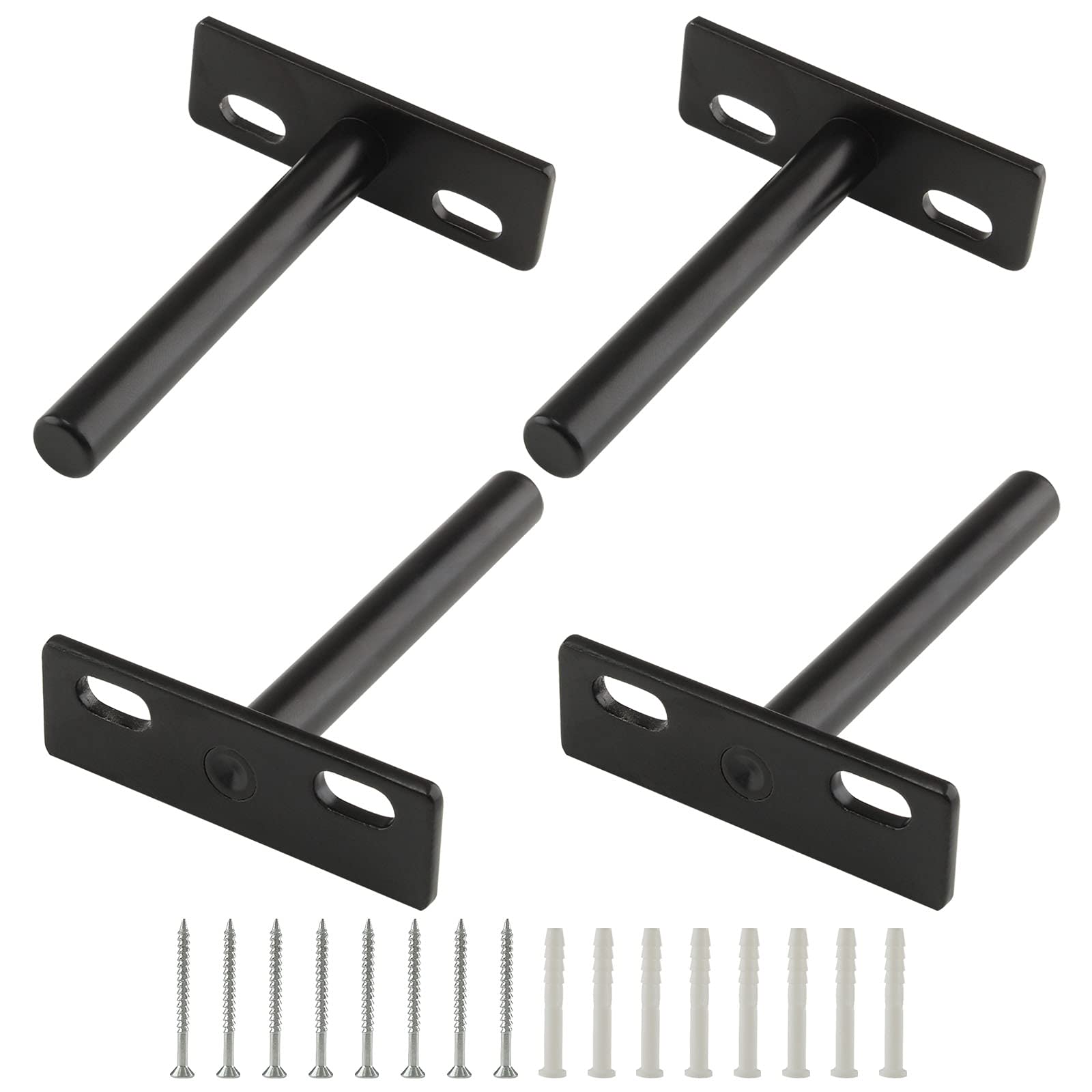 4 Pcs 3 Inch Heavy Duty Floating Shelf Brackets - Invisible Wall Mount Supports for Wood Shelves, Black - Perfect for Living Room, Bedroom & Kitchen Storage Decor