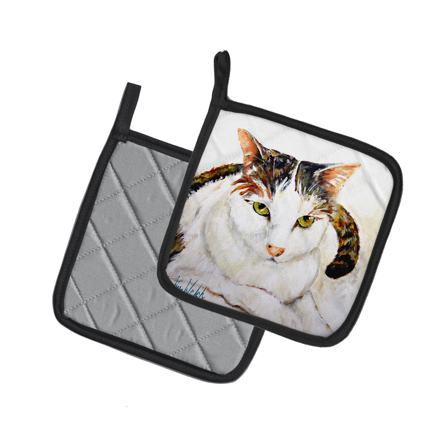Lanie Cat Heat Resistant Pot Holders Set - 7.5 x 7.5 Inch Kitchen Oven Mitts for Cooking, Baking & BBQ - Cute Cat-Themed Potholders for Hot Pans & Baking Sheets