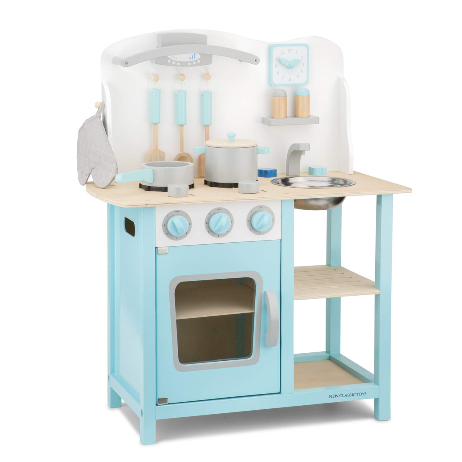 Blue Wooden Pretend Play Kitchen Set for Kids - Classic Toy with Role Play Accessories & Bon Appetit Set | Perfect for Imaginative Play, Birthday Gifts & Preschool Learning