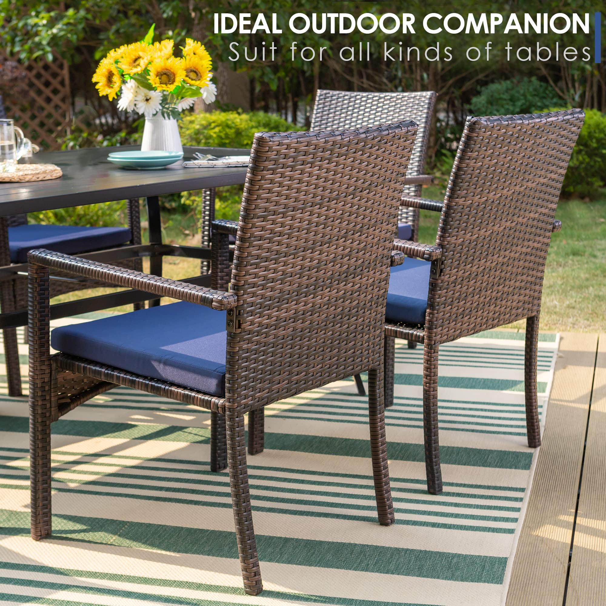 PHI VILLA 4-Piece Outdoor Patio Set - Modern PE Wicker Dining Armchairs with Removable Cushions, Rattan Chairs for Deck, Garden, Porch & Backyard | Perfect for Outdoor Dining, Lounging & Entertaining