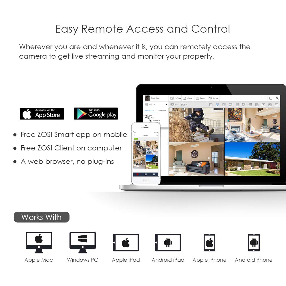 ZOSI 8CH 1080p Outdoor Security Camera System with 1TB HDD - H.265+ CCTV DVR Recorder & 4 Weatherproof Night Vision Cameras with PIR Motion Detection - Ideal for Home, Business & Property Surveillance