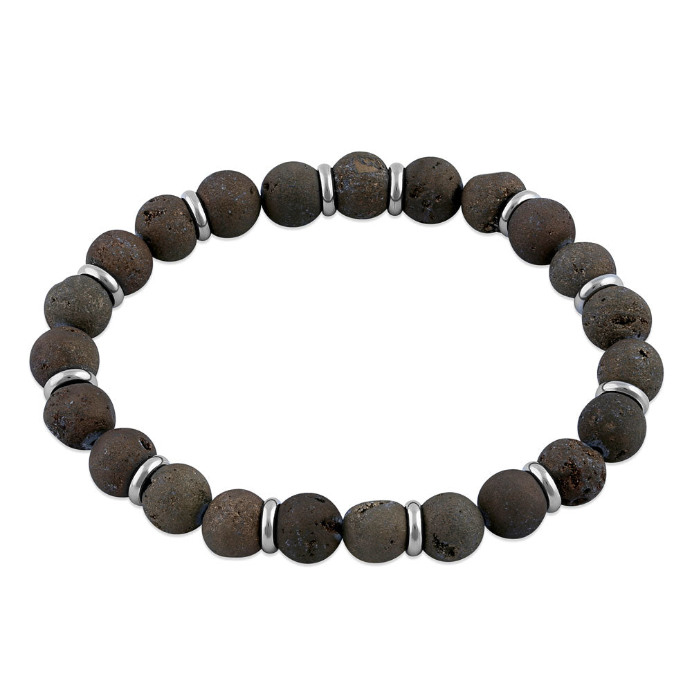 Stainless Steel Brown Druzy Bead Bracelet for Women - Elegant Boho Jewelry for Everyday Wear & Special Occasions