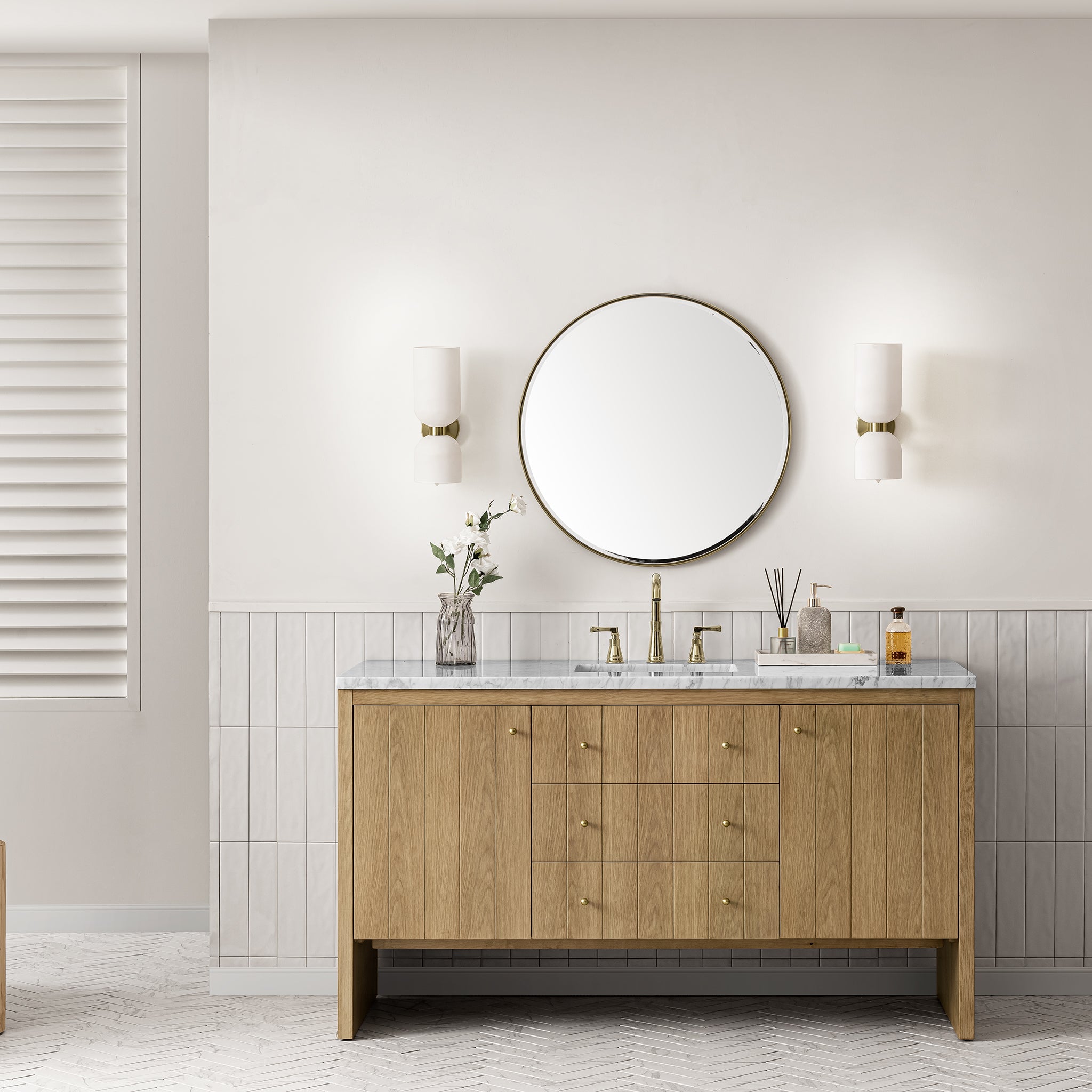 Hudson 60-Inch Single Bathroom Vanity with Sink - Light Natural Oak Finish & 3CM Arctic Fall Quartz Countertop | Perfect for Modern Master Bathrooms & Powder Rooms