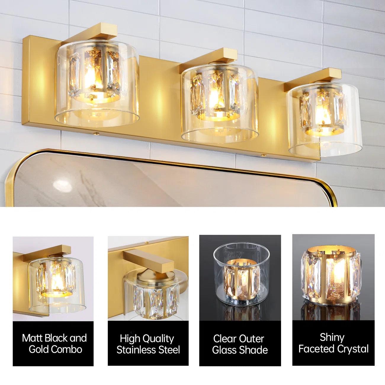 Kolt Modern 3-Light Bathroom Vanity Light Fixture - Brushed Nickel Finish for Bathroom, Powder Room & Dressing Area Lighting