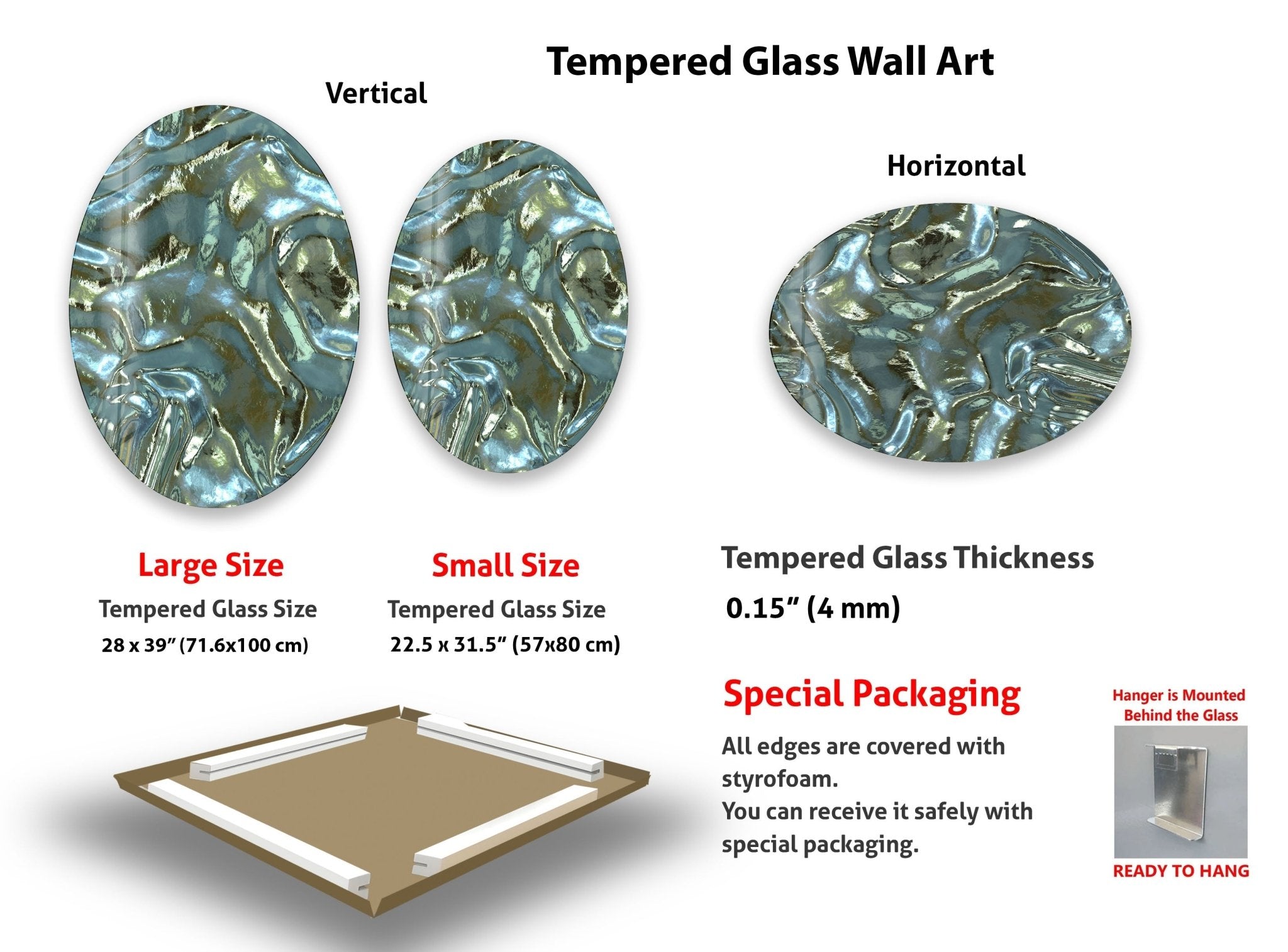 Asymmetric Oval Shiny Glass Wall Art - Modern Abstract Home Decor for Living Room, Bedroom & Office - Perfect for Wall Decor, Housewarming Gifts & Interior Design
