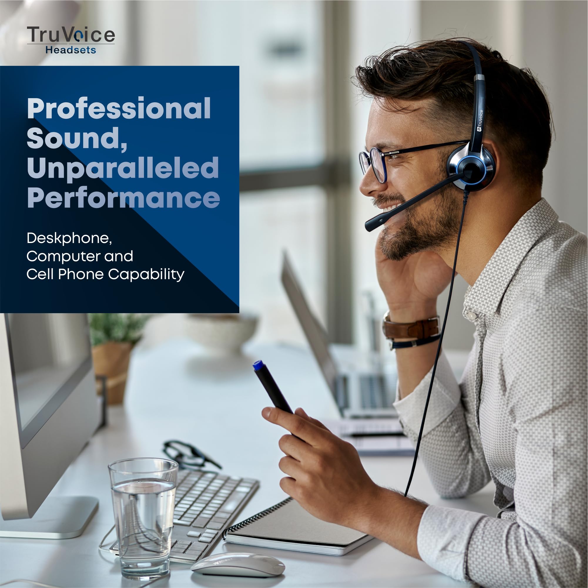 TruVoice HD-550 USB Premium Noise Canceling Headset for Office & Call Center | HD Speakers & Clear Mic | Compatible with All VoIP Systems | Perfect for Remote Work, Customer Service & Online Meetings