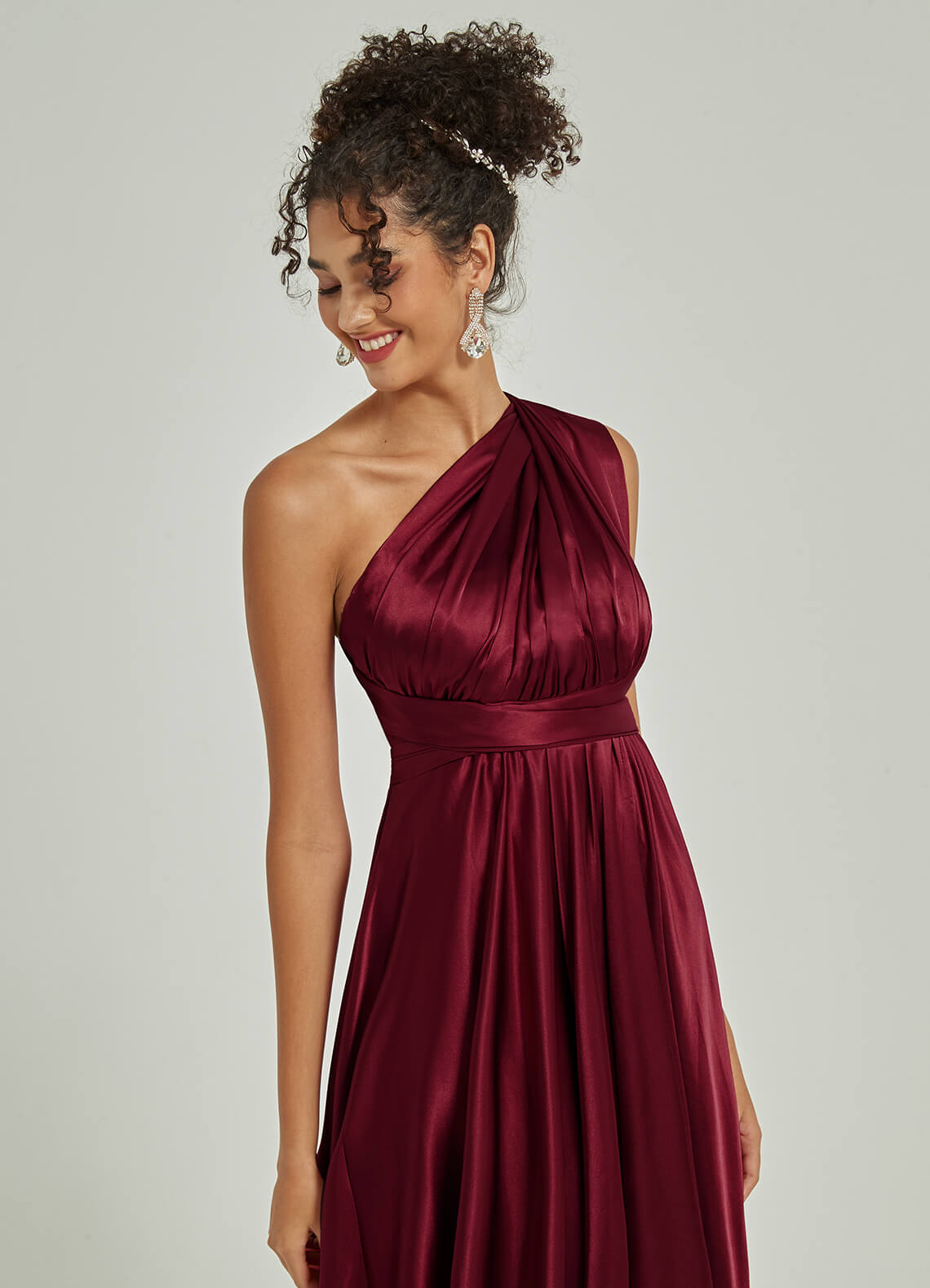 Burgundy Satin Convertible Bridesmaid Dress - Multi-Way Wrap A-Line Gown for Weddings, Parties & Formal Events