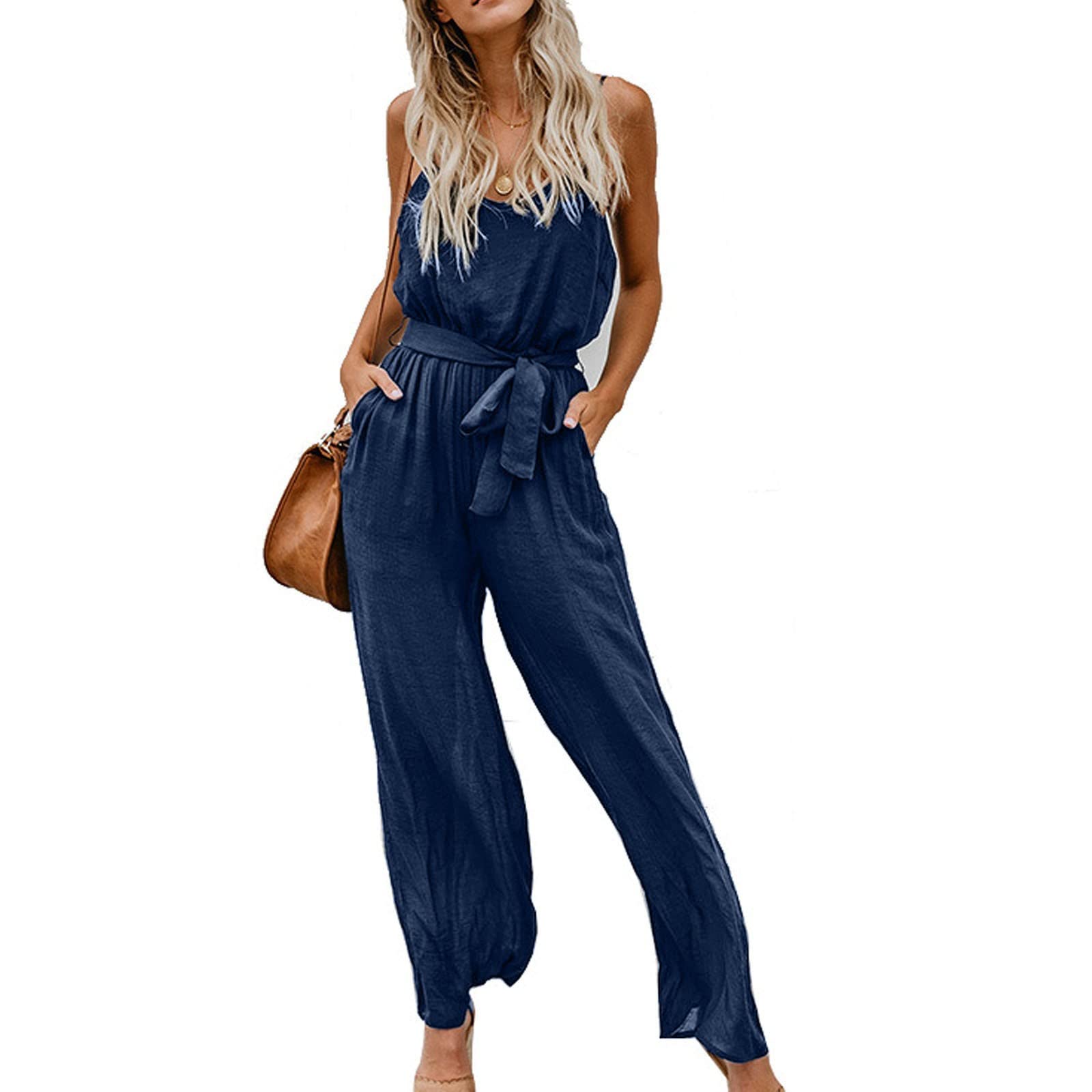 JINLILE Women's Summer Harem Jumpsuit - Oversized Wide Leg Loose Casual Long Playsuit Dungarees Romper for Beach, Vacation & Lounge Wear