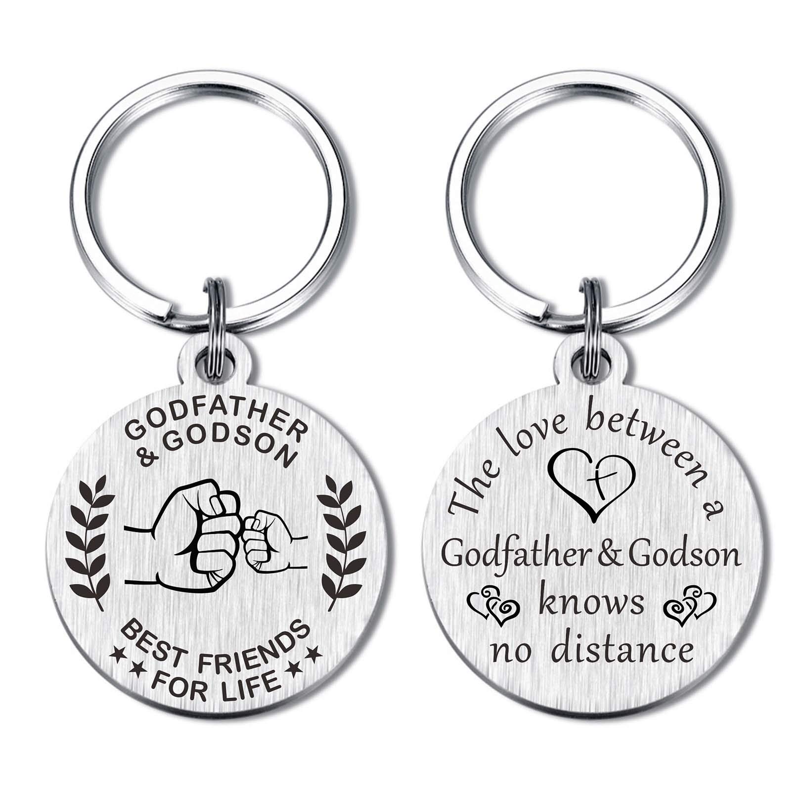 Godfather Gifts - Engraved Godfather & Godson/Goddaughter Keychain Set - Perfect for Baptism, Christening & Special Occasions