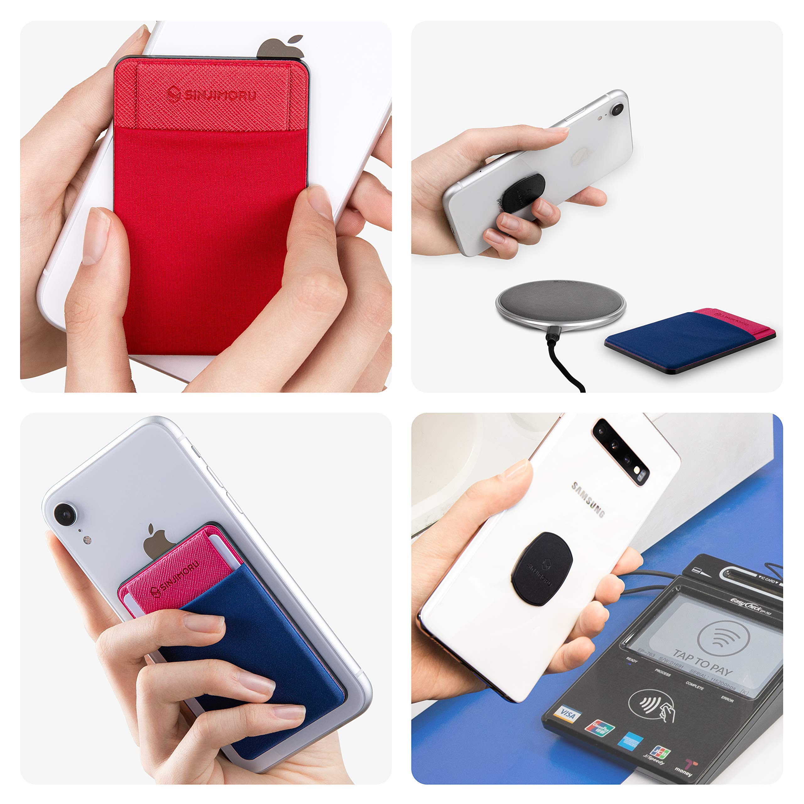 Sinjimoru Removable Phone Wallet with Flap - Wireless Charging Compatible Card Holder for iPhone & Samsung (Grey) | Perfect for Hands-Free Shopping & Travel