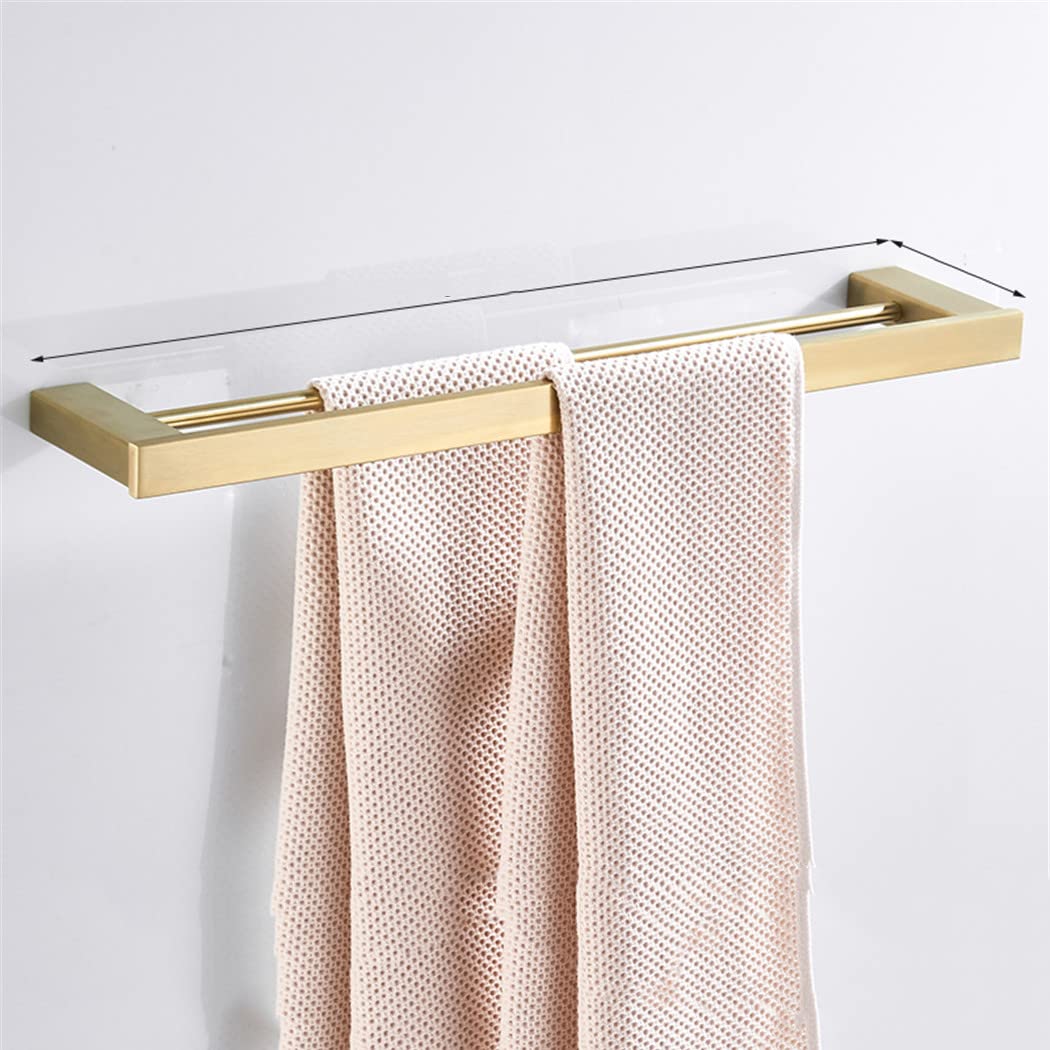 Brushed Gold Bathroom Accessories Set - Stainless Steel Double Towel Holder, Wall-Mounted Toilet Paper Holder & Toilet Brush - Modern Bathroom Decor for Home, Hotel, Spa (6-Piece Set)