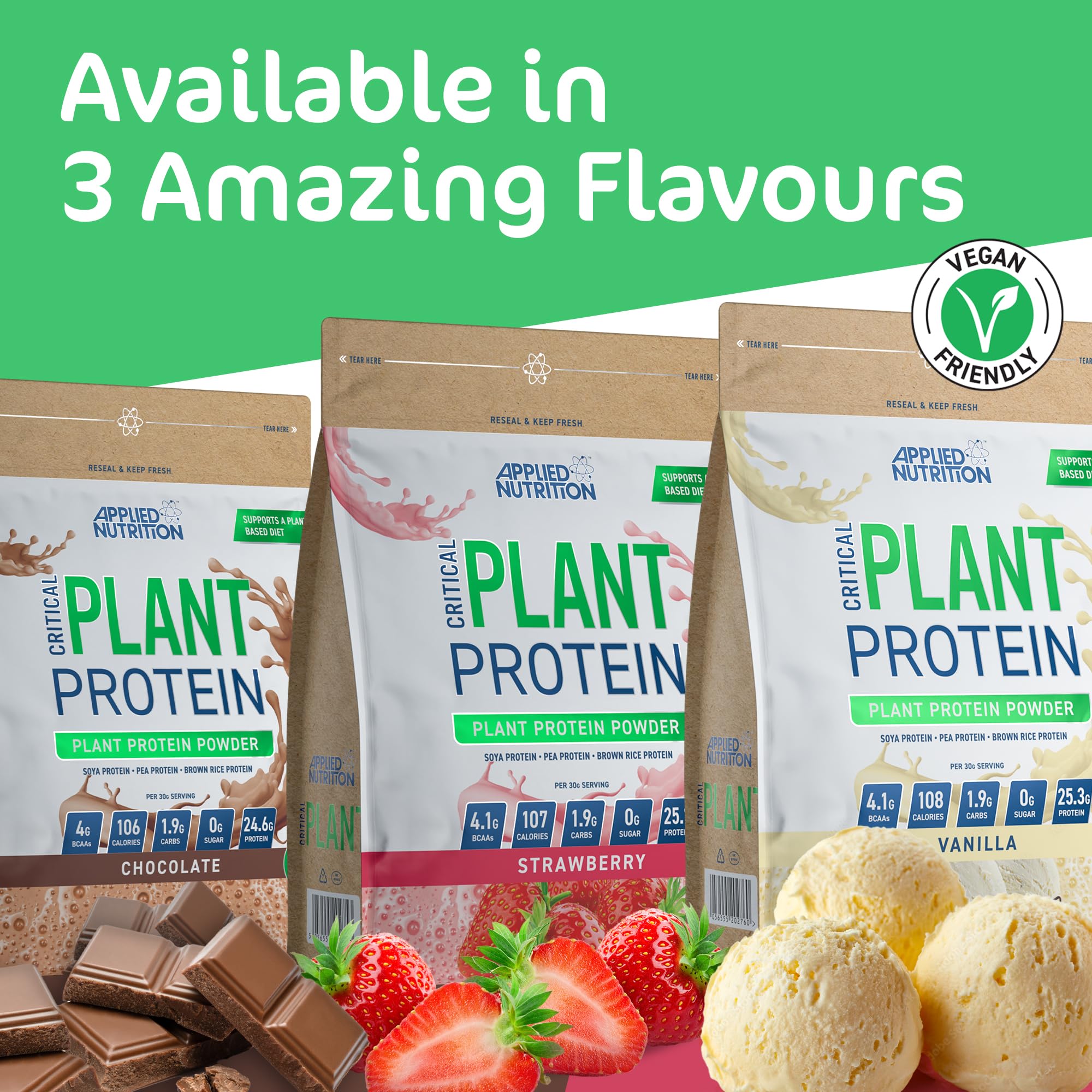 Applied Nutrition Critical Plant Protein Chocolate 450g - Vegan Protein Powder for Muscle Recovery & Weight Loss | Perfect for Post-Workout Shakes, Smoothies & Healthy Baking