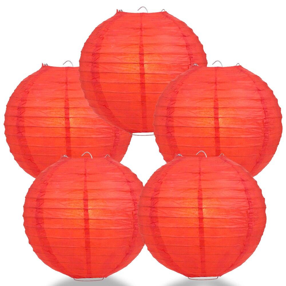 5 Pack 6 Inch Red Round Paper Lanterns with Even Ribbing - Chinese Hanging Decorations for Wedding, Party & Home Celebration - Perfect for Lunar New Year, Birthday & Festival Decor
