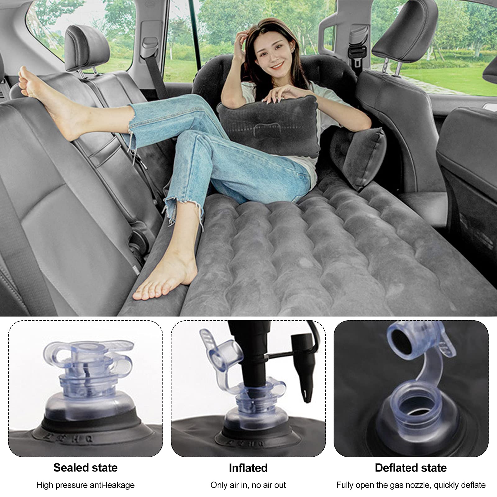 **Ergocar Universal Inflatable Car Air Mattress for SUV, RV, Truck - Portable Blow-Up Bed with Pillows for Camping, Hiking, Travel & Beach - Perfect for Road Trips, Outdoor Adventures & Guest Sleepovers - Black**