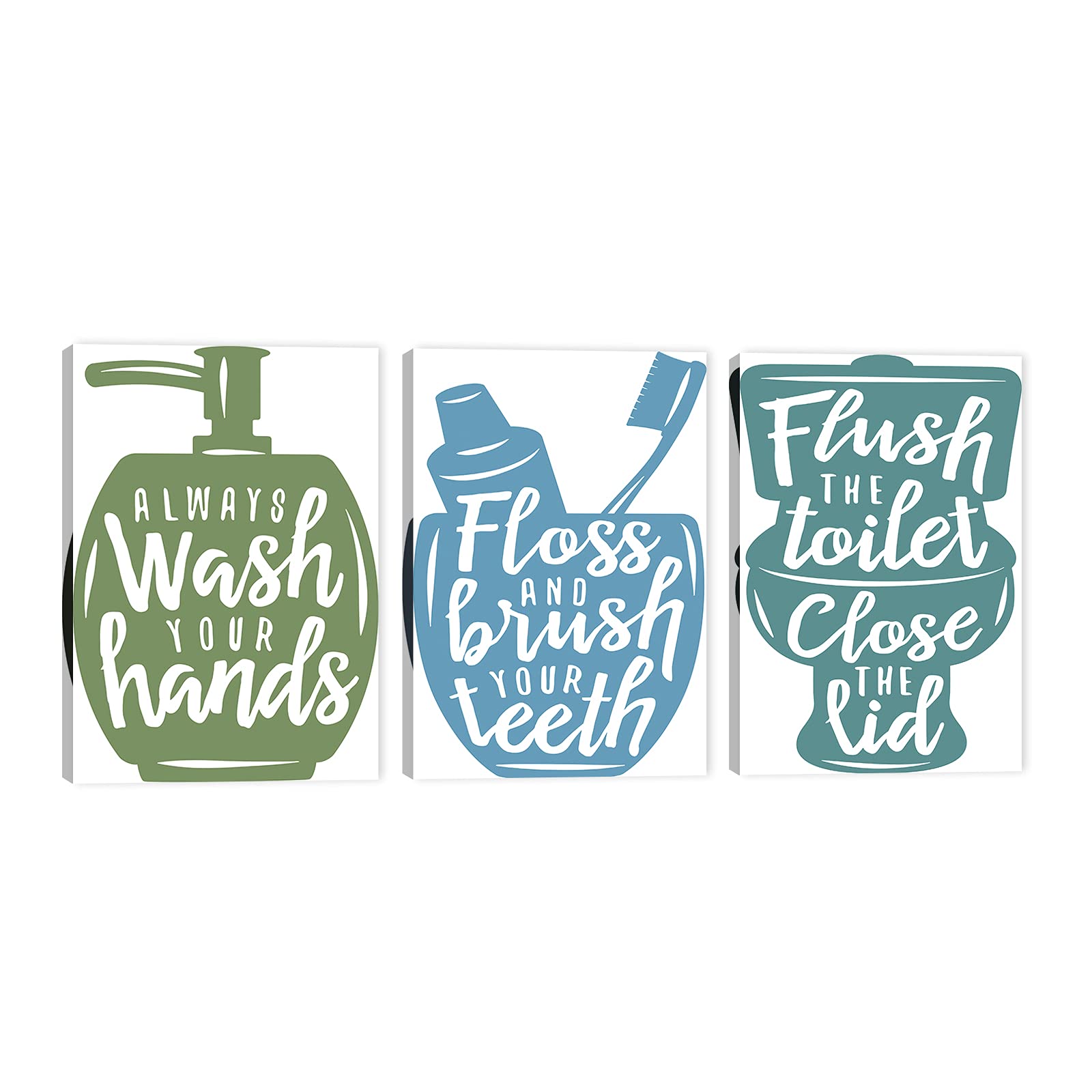 Large 3 Panel Funny Bathroom Wall Art - Modern Canvas Toilet Decor for Girls & Boys - White Bathroom Painting with Humorous Signs - Perfect for Kids' Bathroom, Powder Room & Guest Bath Decor