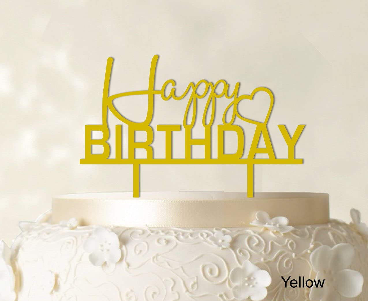 Personalized Happy Birthday Cake Topper - Custom Yellow Cake Decorations (6-7 Inches Wide) | Perfect for Birthday Parties, Wedding Cakes & Special Celebrations