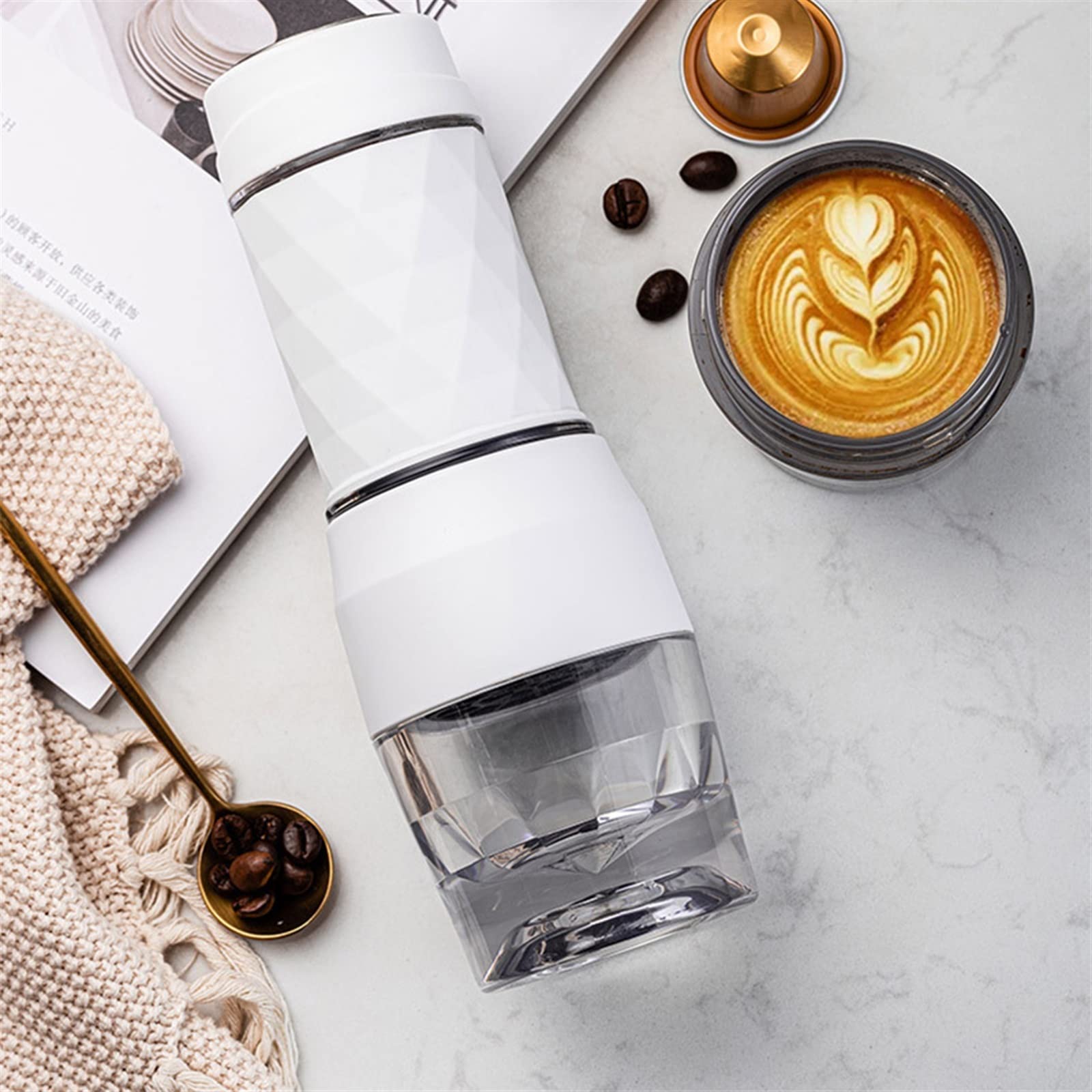 Portable Manual Espresso Coffee Maker - White Capsule Pressure Hand Press Machine for Black Coffee, Mini Coffee Pot & Cup - Perfect for Home, Office, Camping & Travel Use