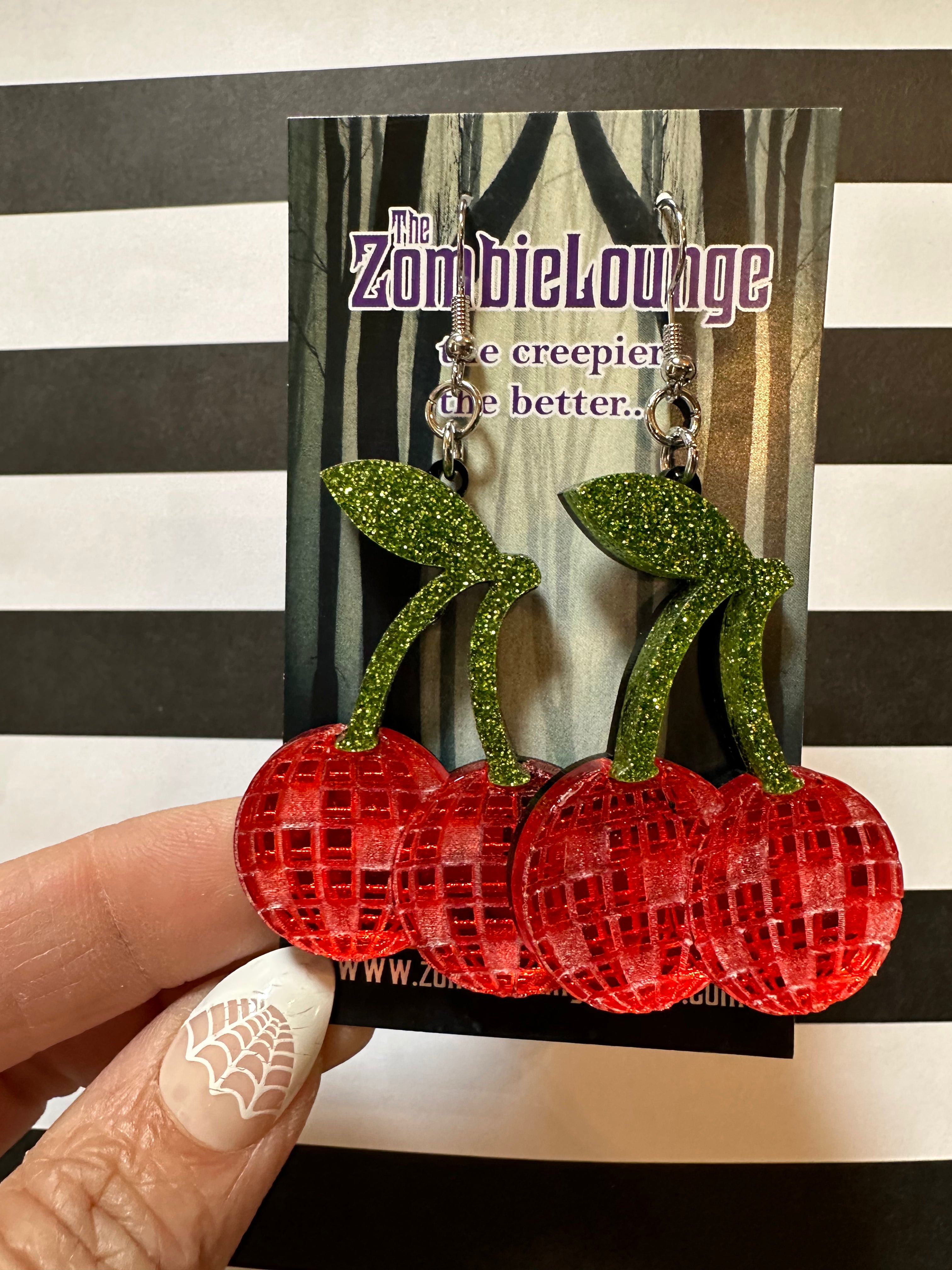 Disco Ball Cherry Earrings - Fun & Sparkly Dangle Earrings for Women - Perfect for Parties, Concerts & Night Out
