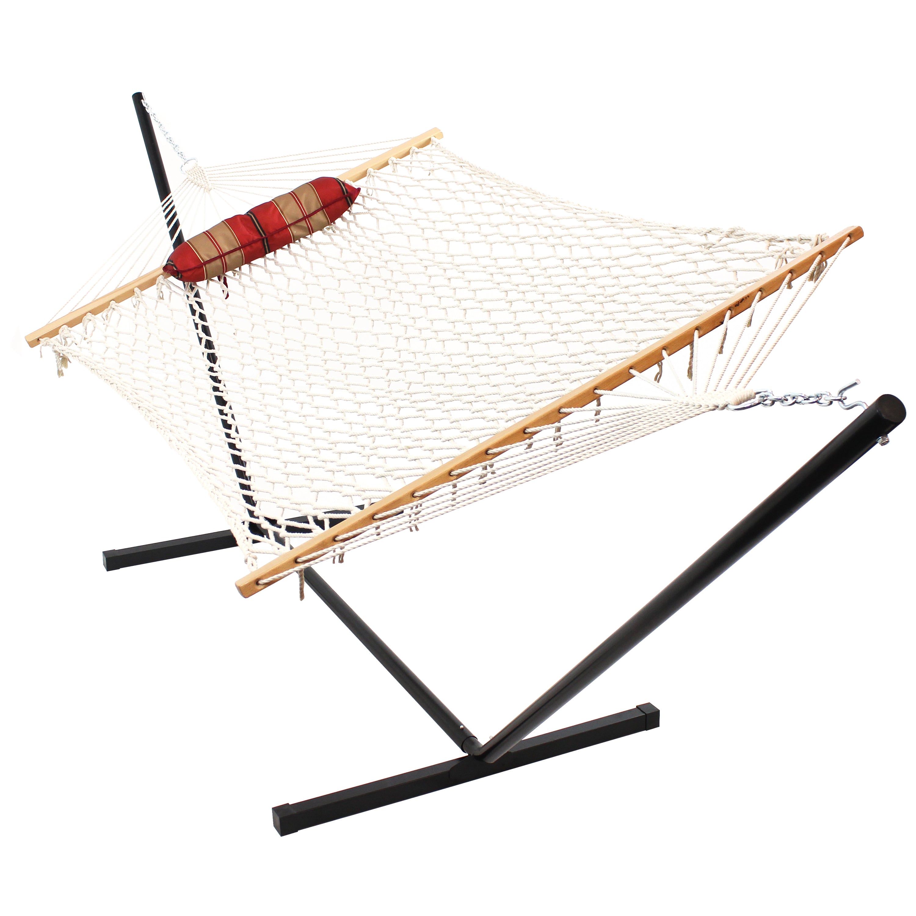 Premium Sunnydaze Rope Hammock with 12-Foot Steel Stand, Comfortable Pad & Pillow - Perfect for Backyard Relaxation, Beach Lounging & Outdoor Camping