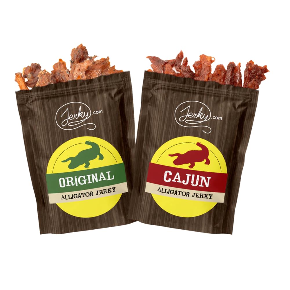 Premium Alligator Jerky Variety Pack - Original & Cajun Flavors - High Protein, Low Fat Exotic Meat Snacks - 1.75oz (2 Pack) - Perfect for Camping, Hiking & Keto Diet Snacks