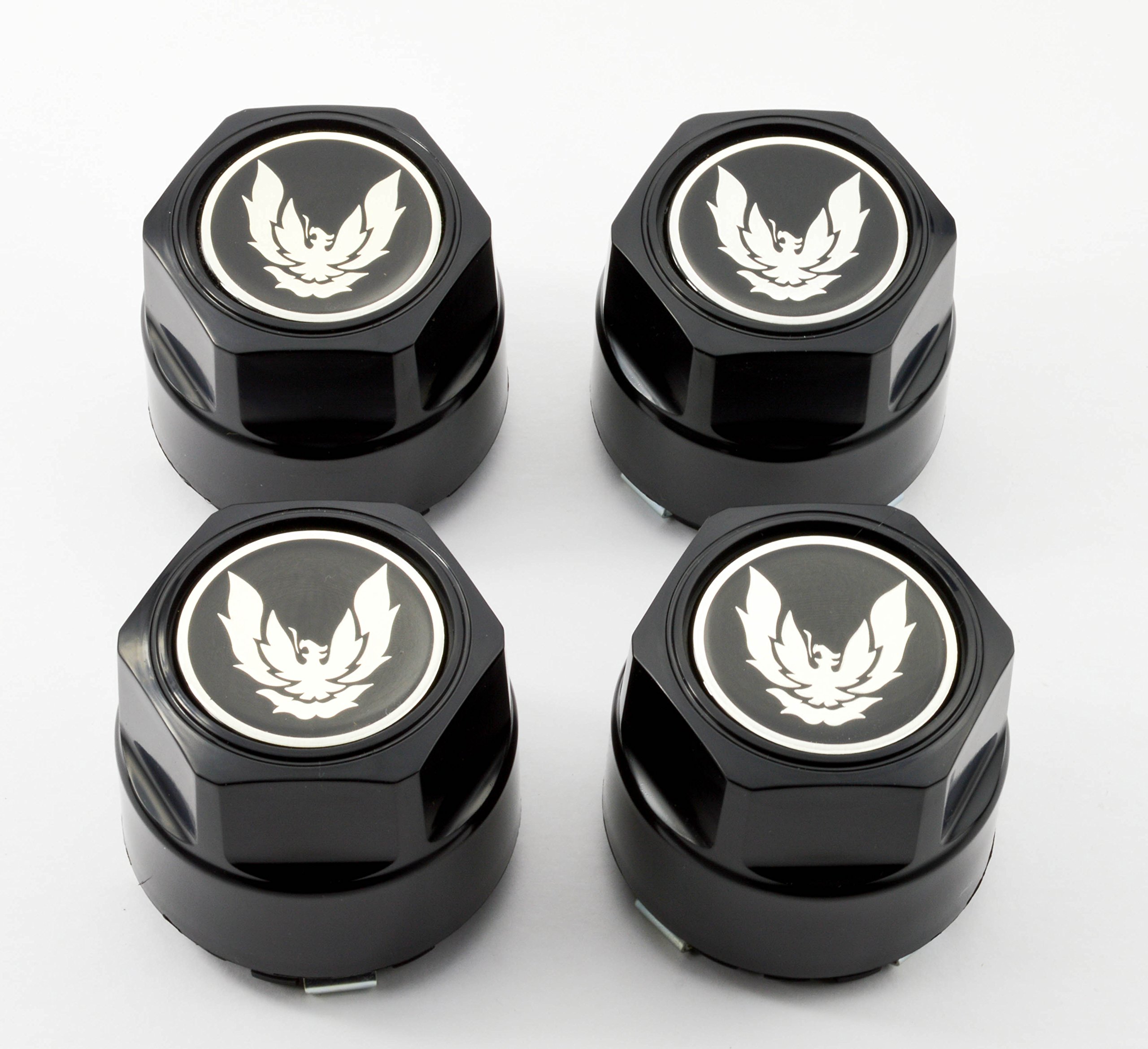 Set of 4 New GM Licensed 82-92 Pontiac Firebird Trans Am Formula GTA Aluminum Wheel Hub Center Caps with Silver Bird Phoenix Design - Perfect for Classic Car Restoration & Show Car Enhancement