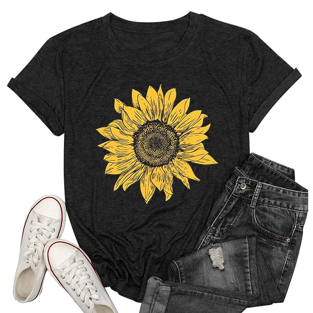 **AODONG Women's Summer Casual Short Sleeve Sunflower Graphic Tee - Loose Fit Workout Shirt & Blouse for Outdoor, Gym, and Everyday Wear**