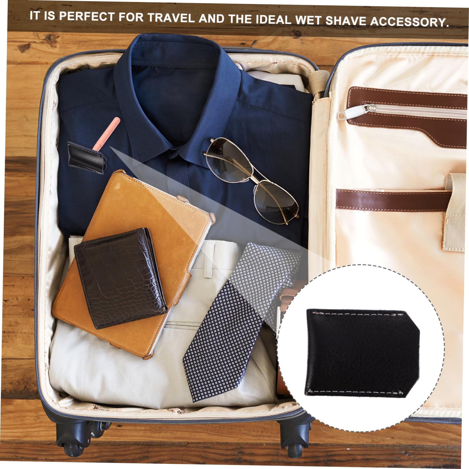 Balacoo Premium Leather Travel Safety Razor Case - 3pcs Barber Razor Shaver Carrying Bag with Double Sleeve | Portable Shaving Kit for Men | Perfect for Travel, Gym & Business Trips