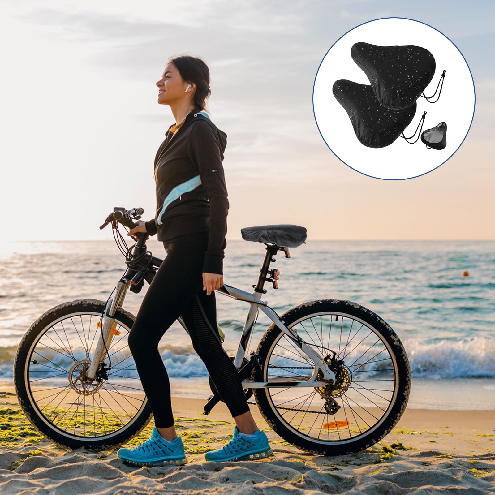 2 Pack Waterproof Bike Seat Covers - Universal Bicycle Seat Rain Cover with Drawstring, Washable Cycling Saddle Protector for Men & Women - Perfect for City, Mountain & Road Bikes in All Weather Conditions