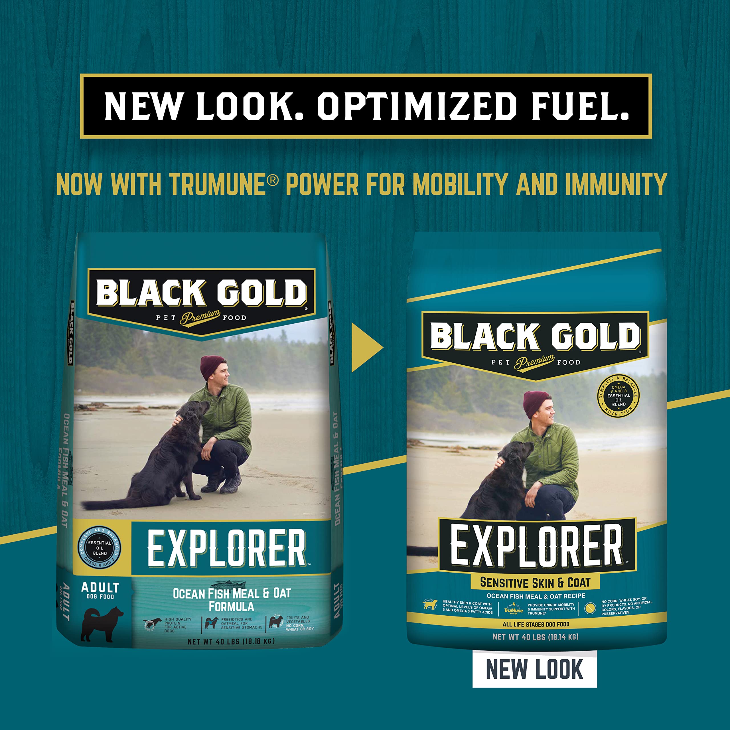 Premium Black Gold Explorer Sensitive Skin & Coat Dry Dog Food - Ocean Fish Meal & Oat Recipe for Allergies & Healthy Fur - 40 lb Bag - Ideal for Adult Dogs with Sensitive Skin & Digestive Issues