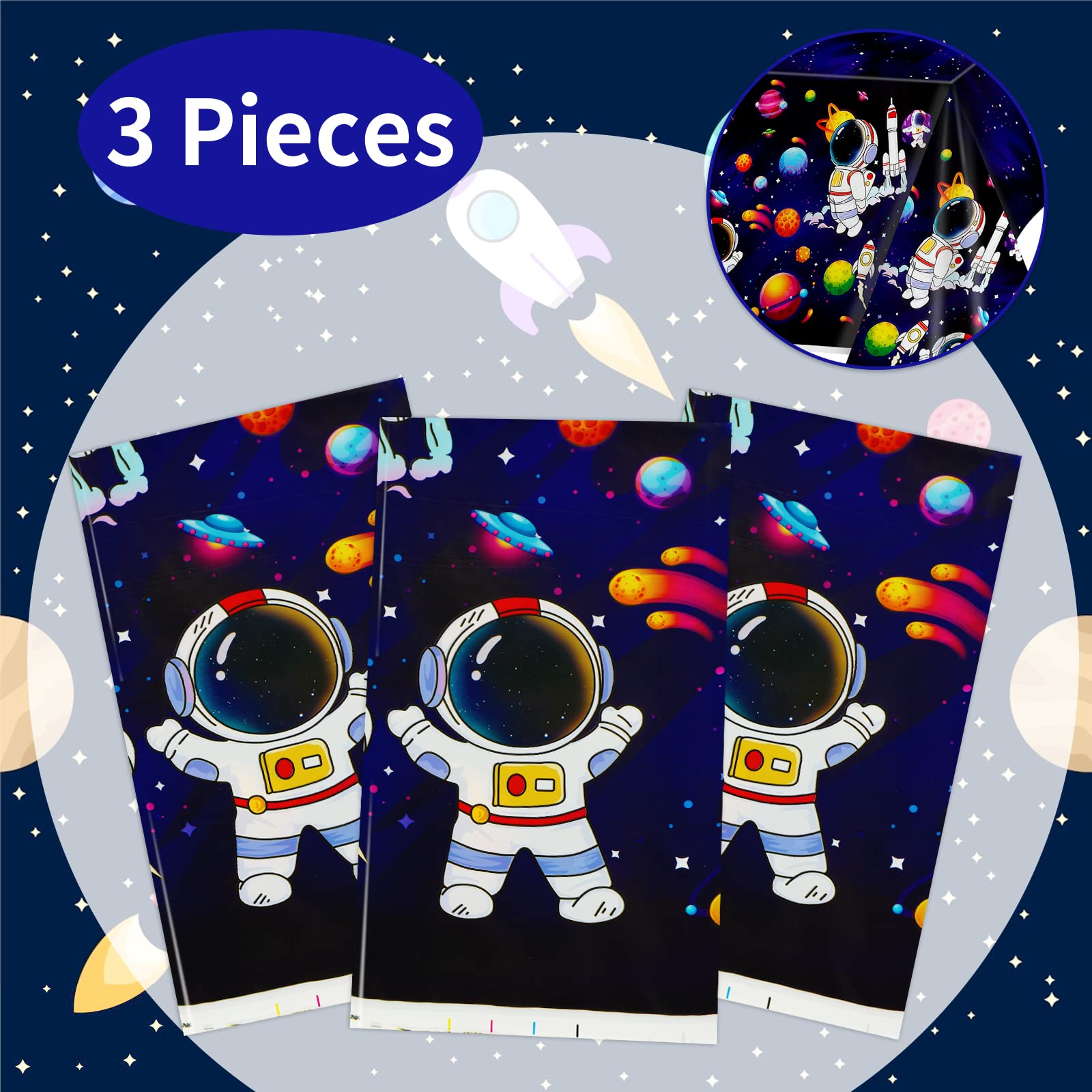 3 Pack Galaxy Tablecloth - Disposable Plastic Space Themed Table Cover 51