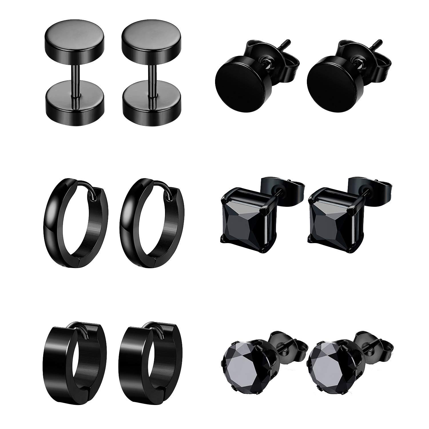 Aroncent 6 Pairs Stainless Steel Small Hoop Earrings for Men & Women - Fake Gauges, Spike Earrings Set | Hypoallergenic, Durable Jewelry for Everyday Wear, Parties & Gifts