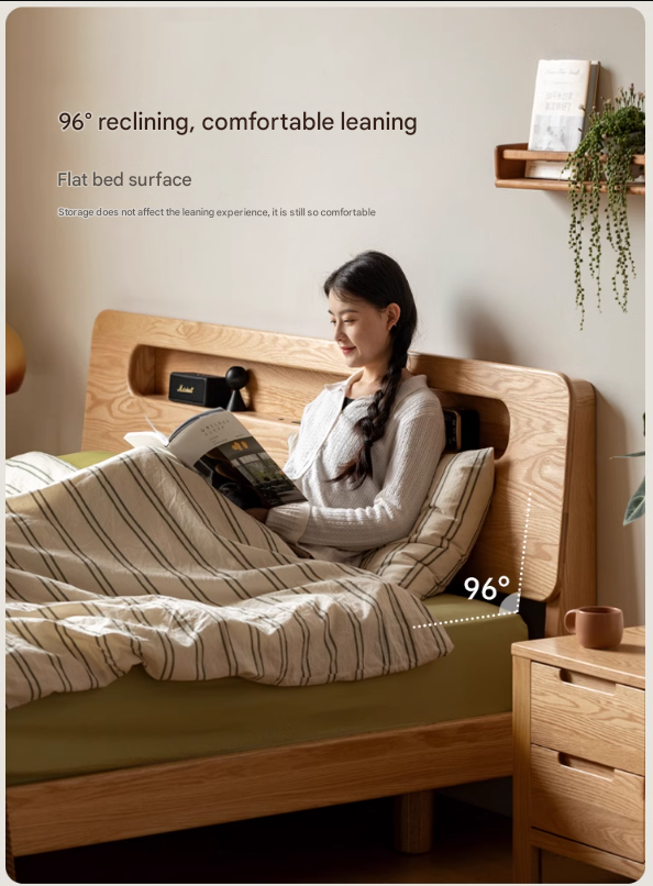 Solid Oak Wood Suspension Luminous Bed - Modern Floating Platform Bed with LED Lighting for Bedroom, Guest Room, or Dorm