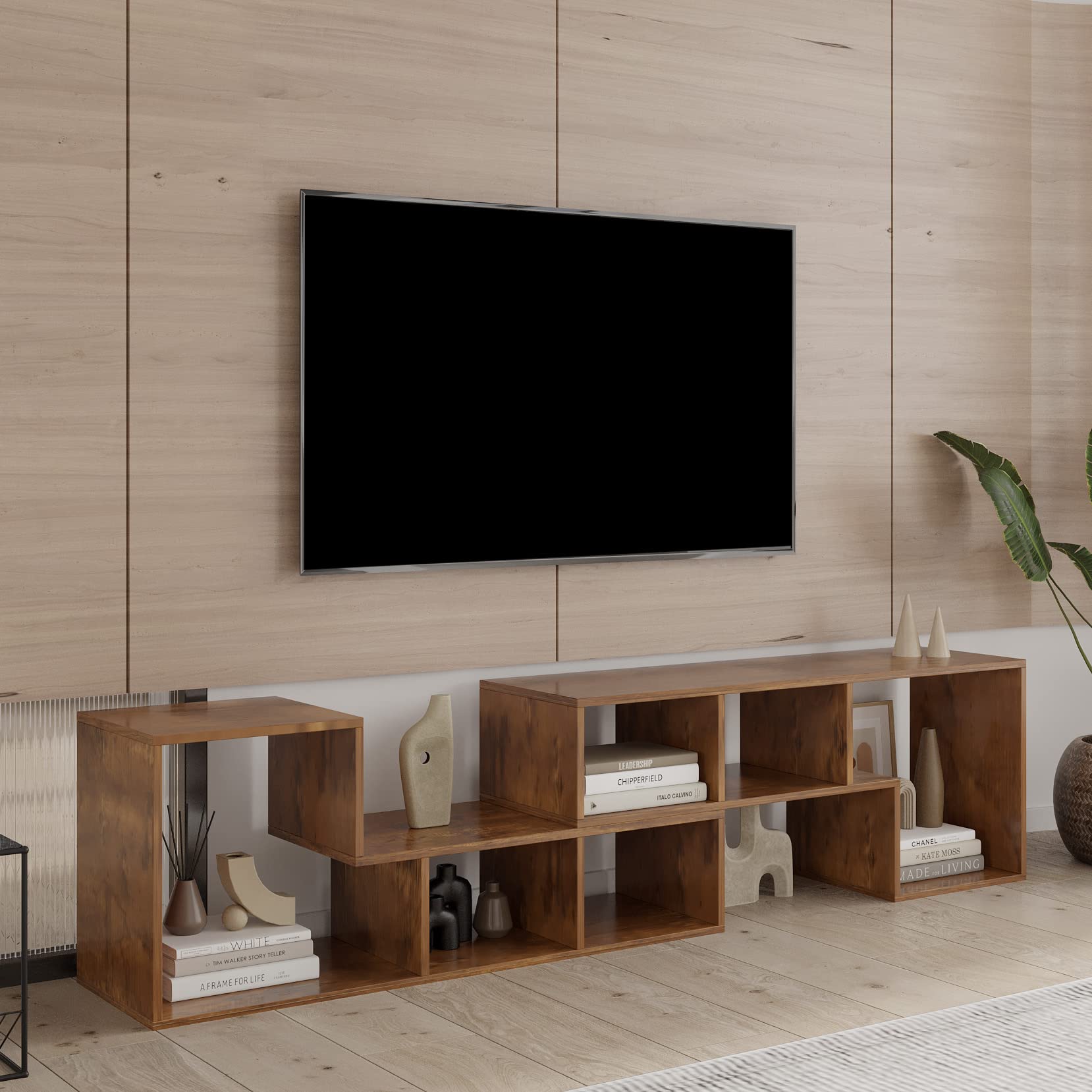 Recaceik 2-Shelf Cube Bookcase - L-Shaped TV Stand with Open Storage | Modern Entertainment Center for CDs, Movies, Books | Perfect for Living Room, Bedroom & Home Office Organization