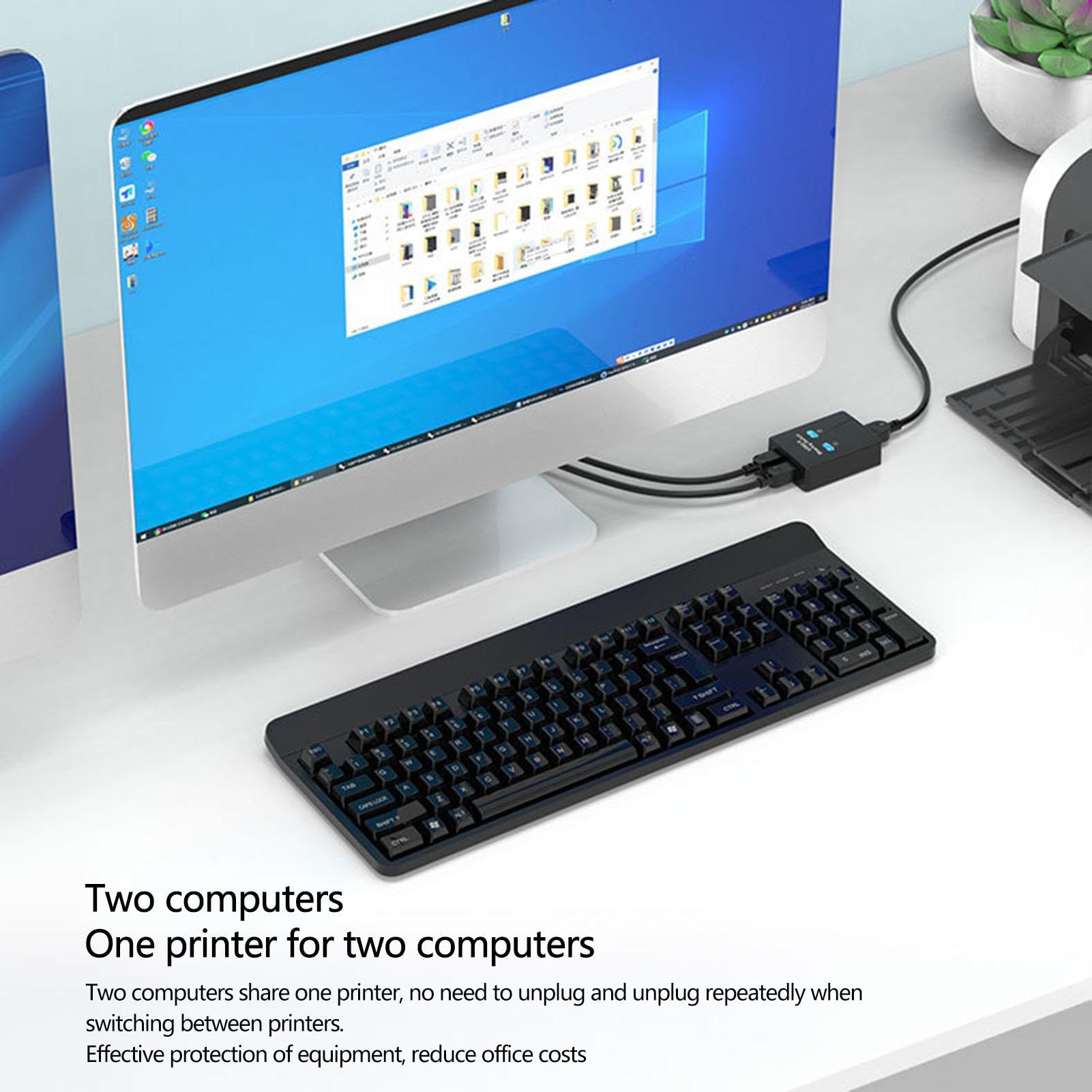 2-Port USB 2.0 Printer Sharing Hub | USB Peripheral Switch for Printer, Keyboard, Mouse | KVM Switch Compatible | Ideal for Home Office & Multi-Device Workstations