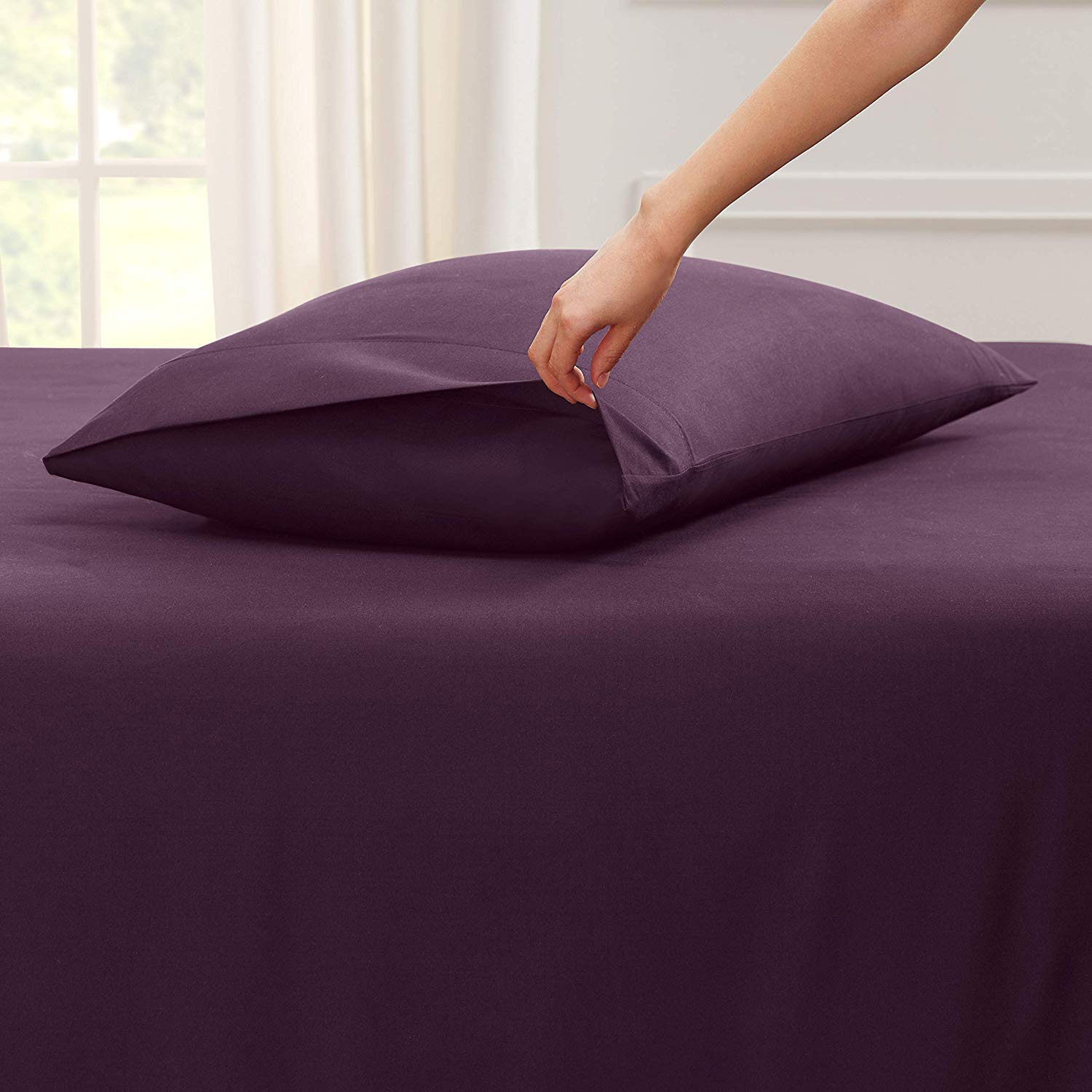 Luxury 1800TC Egyptian Cotton Queen Sheet Set - 6PC, Purple for Bedroom Comfort