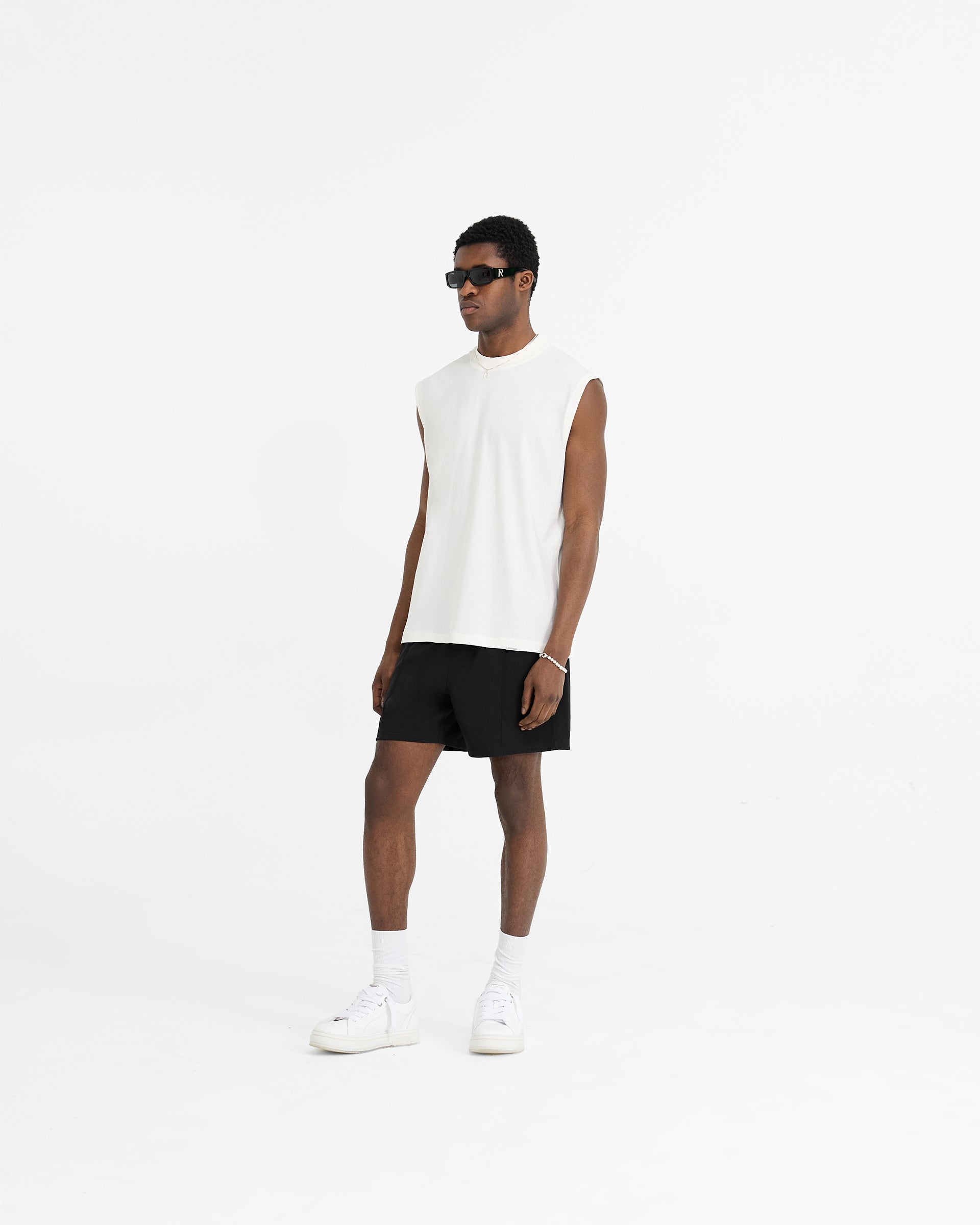 Initial Boxy Tank Top - Women's Casual Loose Fit Basic Tee in Flat White | Perfect for Everyday Wear, Layering & Summer Outfits