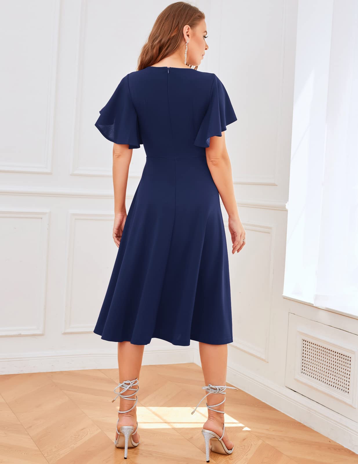 Elegant 2024 Bridesmaid & Wedding Guest Cocktail Dresses for Women - Sleeved Midi Formal Dress for Tea Parties, Receptions & Special Occasions