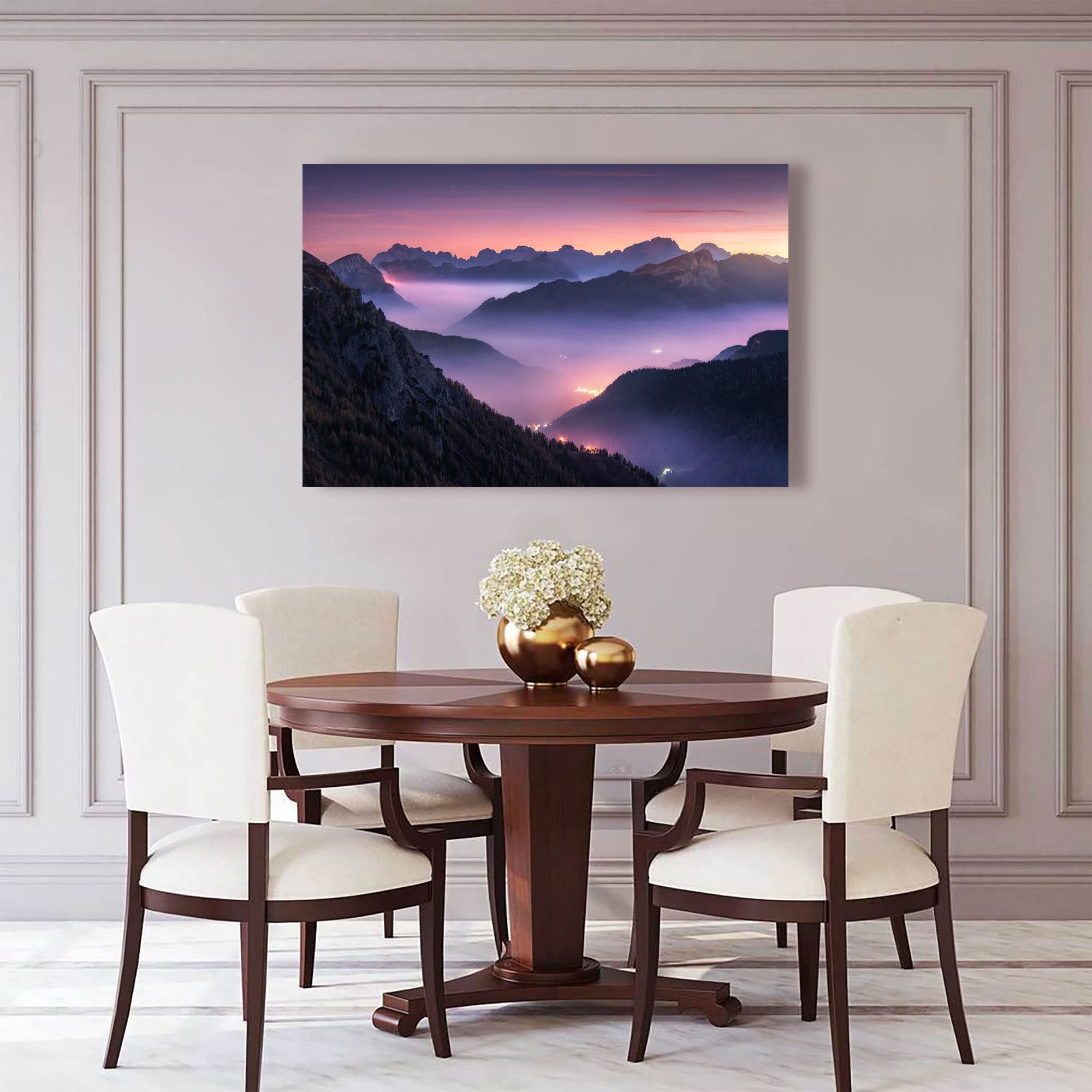 Foggy Mountain Canvas Wall Art - Framed Ready to Hang Home Decor for Bedroom, Living Room & Kitchen - 8x12 Inch Landscape Painting - Perfect for Housewarming Gifts & Cozy Interior Design
